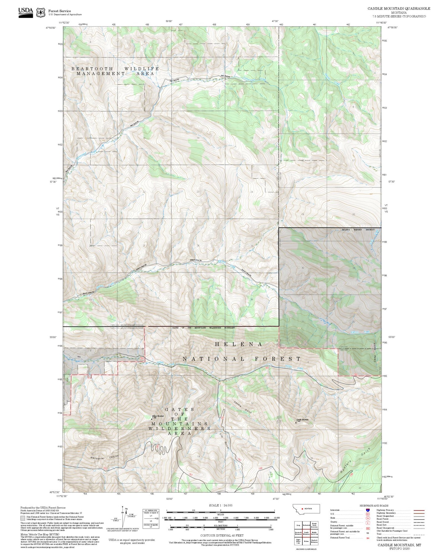 2025 Forest Service Topo Map of Candle Mountain Montana