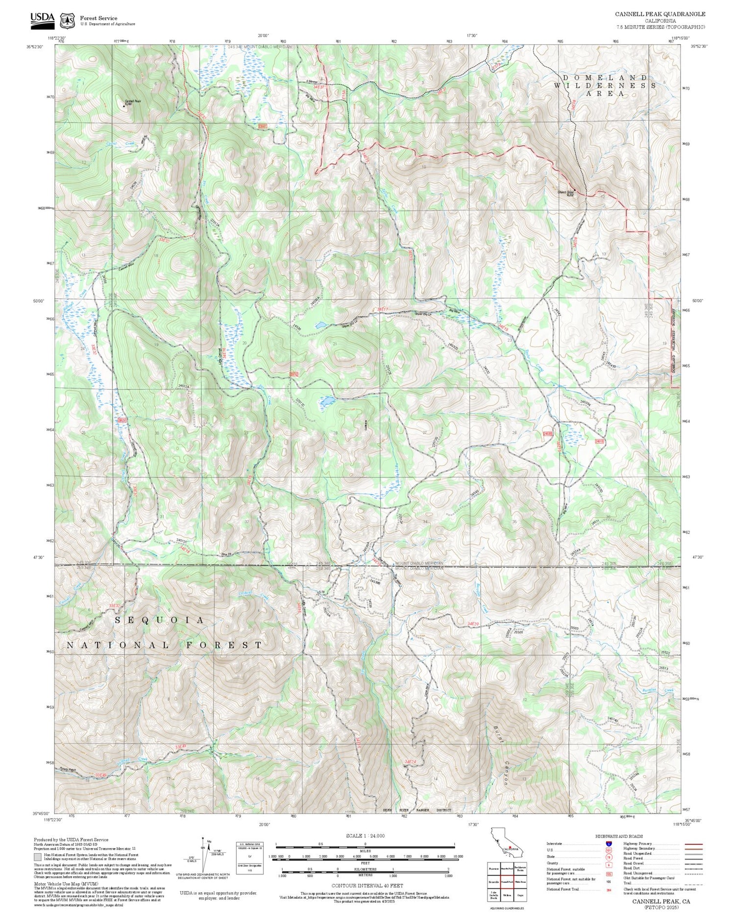 2025 Forest Service Topo Map of Cannell Peak California