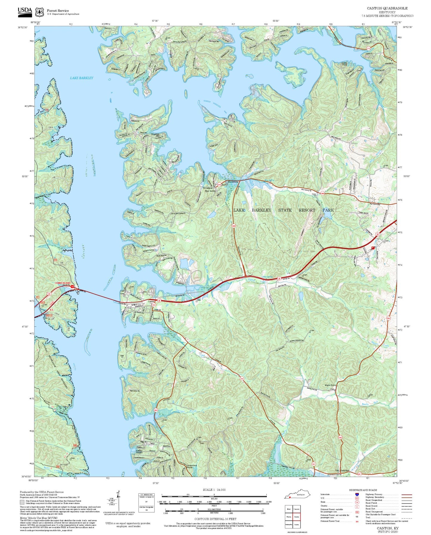2025 Forest Service Topo Map of Canton Kentucky