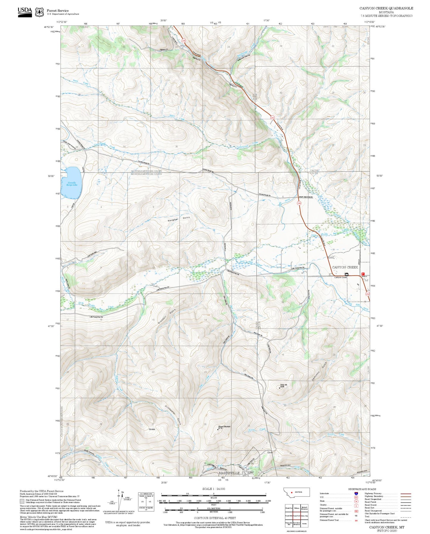 2025 Forest Service Topo Map of Canyon Creek Montana
