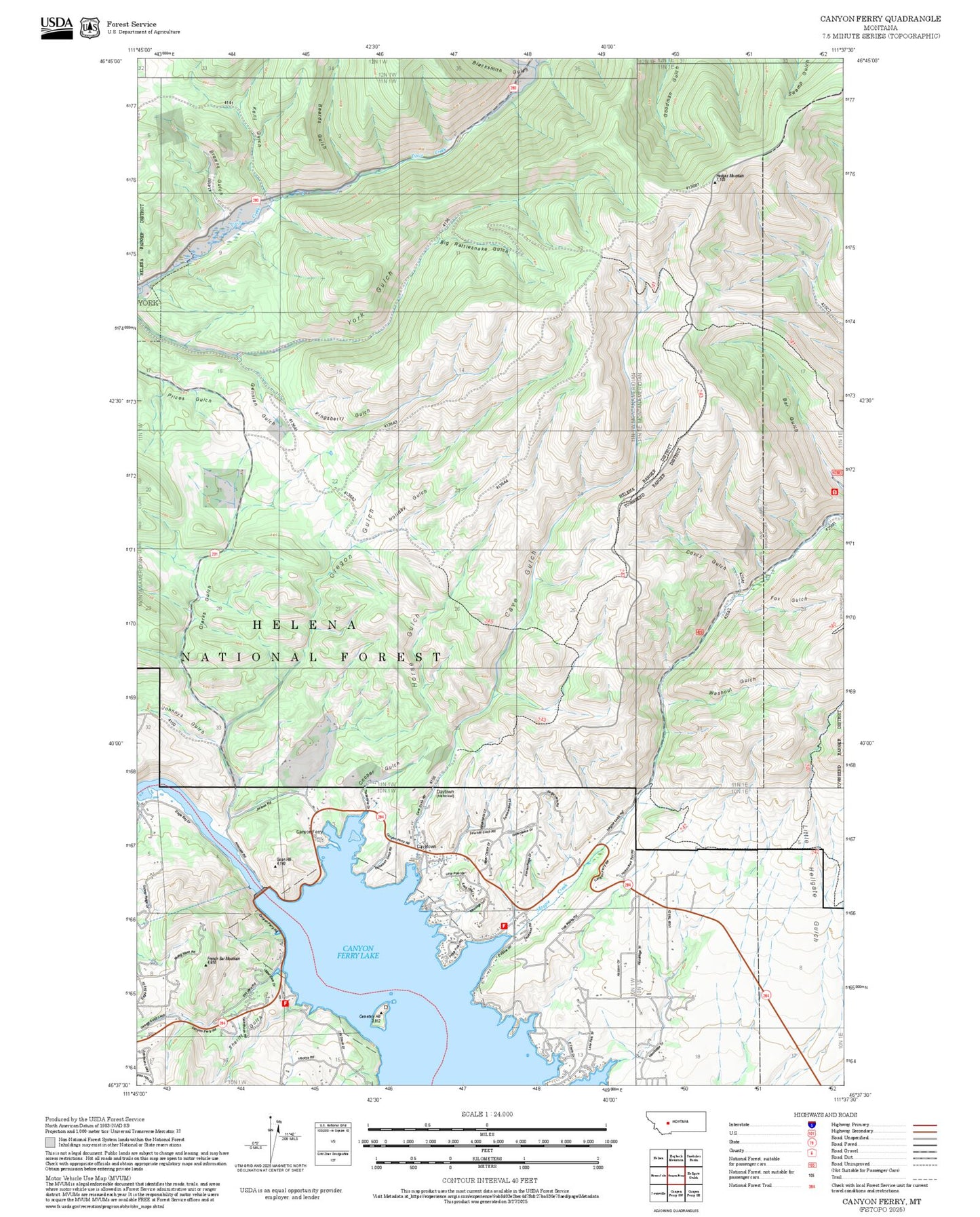 2025 Forest Service Topo Map of Canyon Ferry Montana
