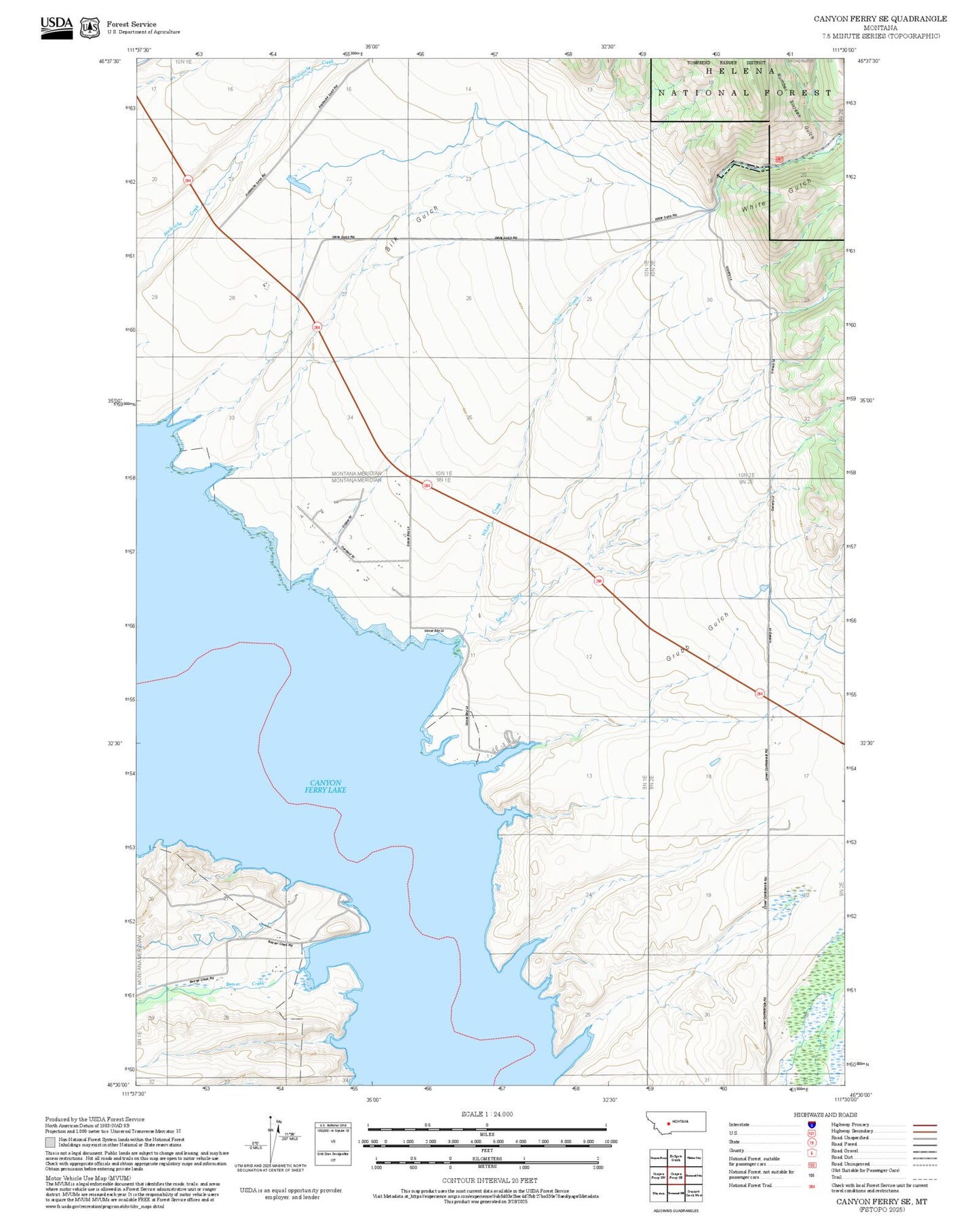 2025 Forest Service Topo Map of Canyon Ferry SE Montana