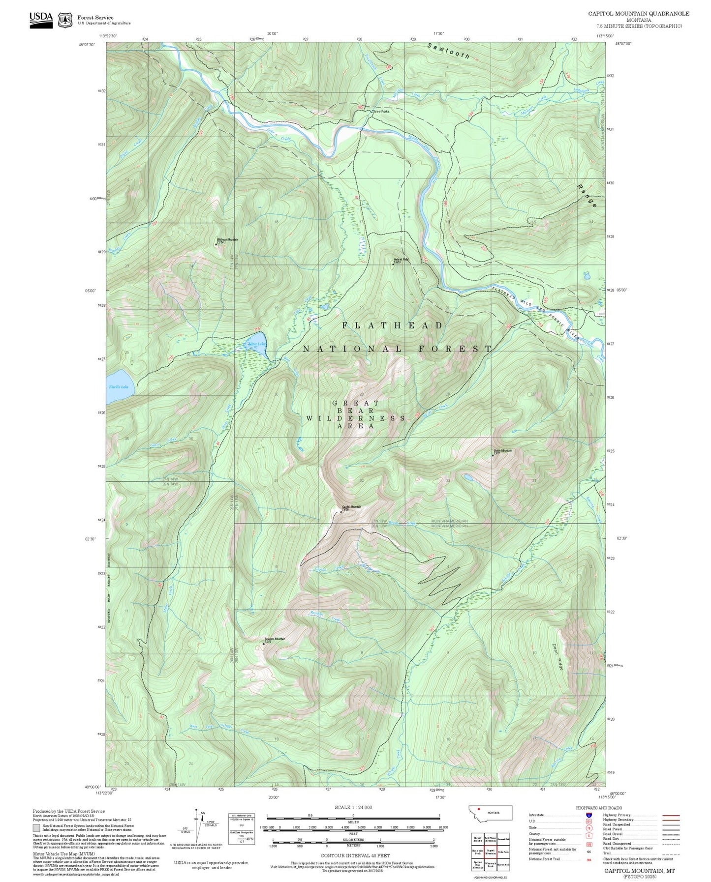 2025 Forest Service Topo Map of Capitol Mountain Montana