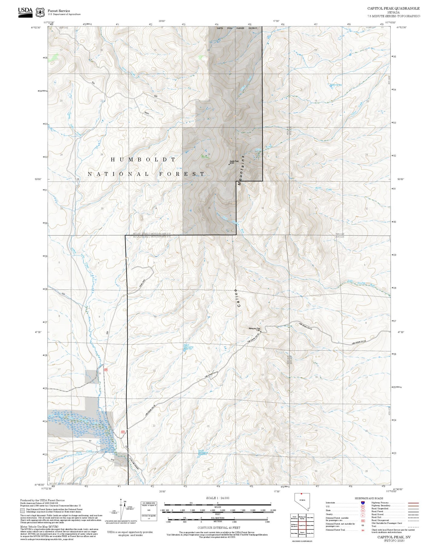 2025 Forest Service Topo Map of Capitol Peak Nevada