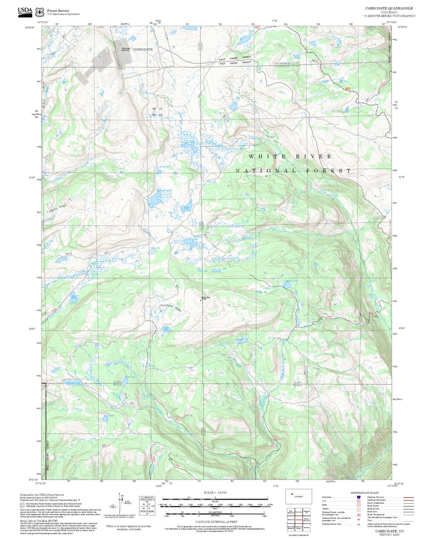 2025 Forest Service Topo Map of Carbonate Colorado