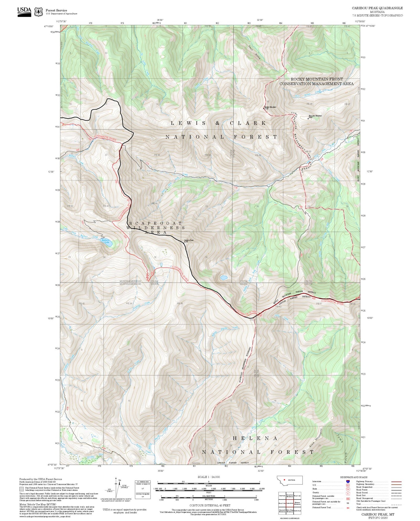 2025 Forest Service Topo Map of Caribou Peak Montana