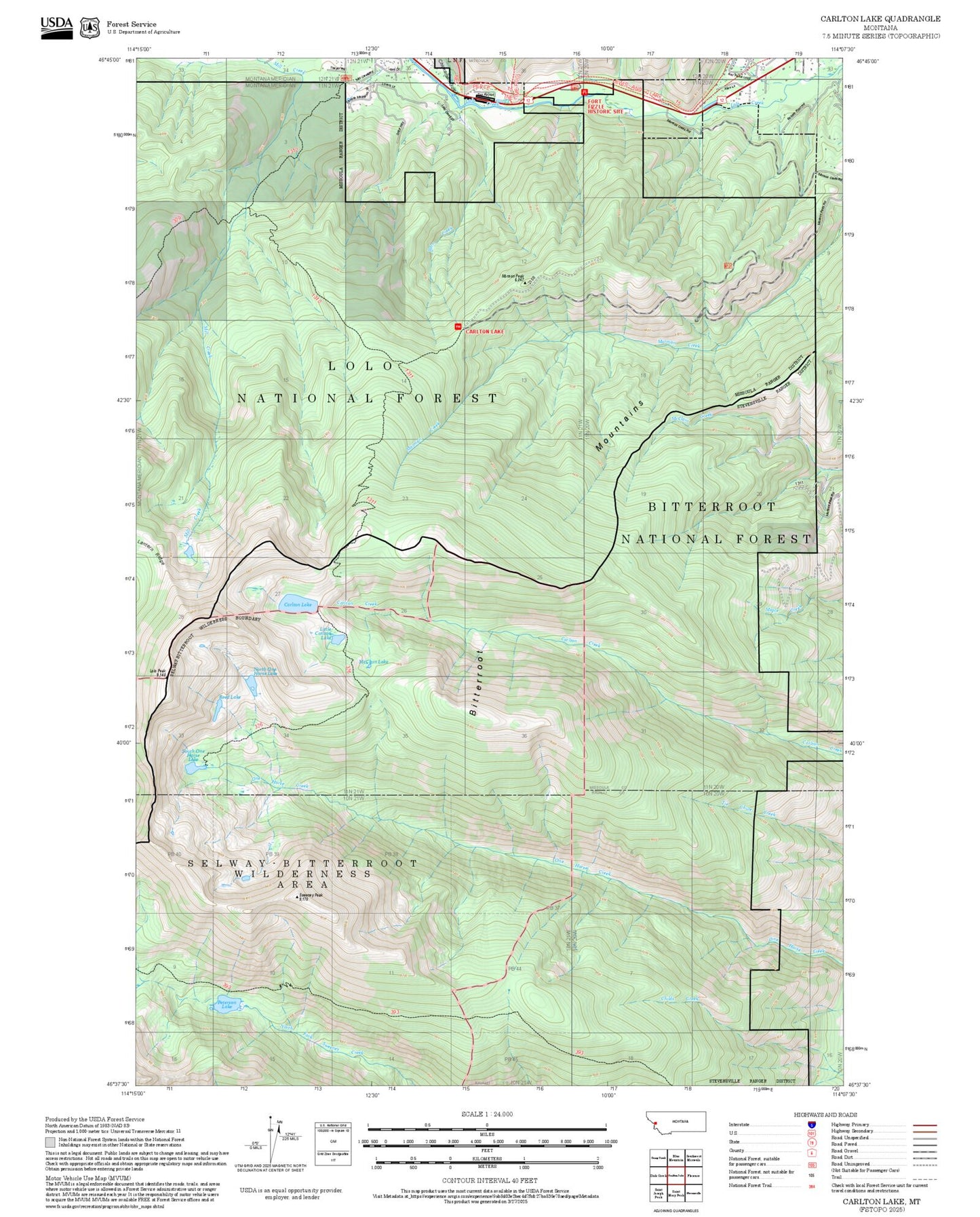 2025 Forest Service Topo Map of Carlton Lake Montana