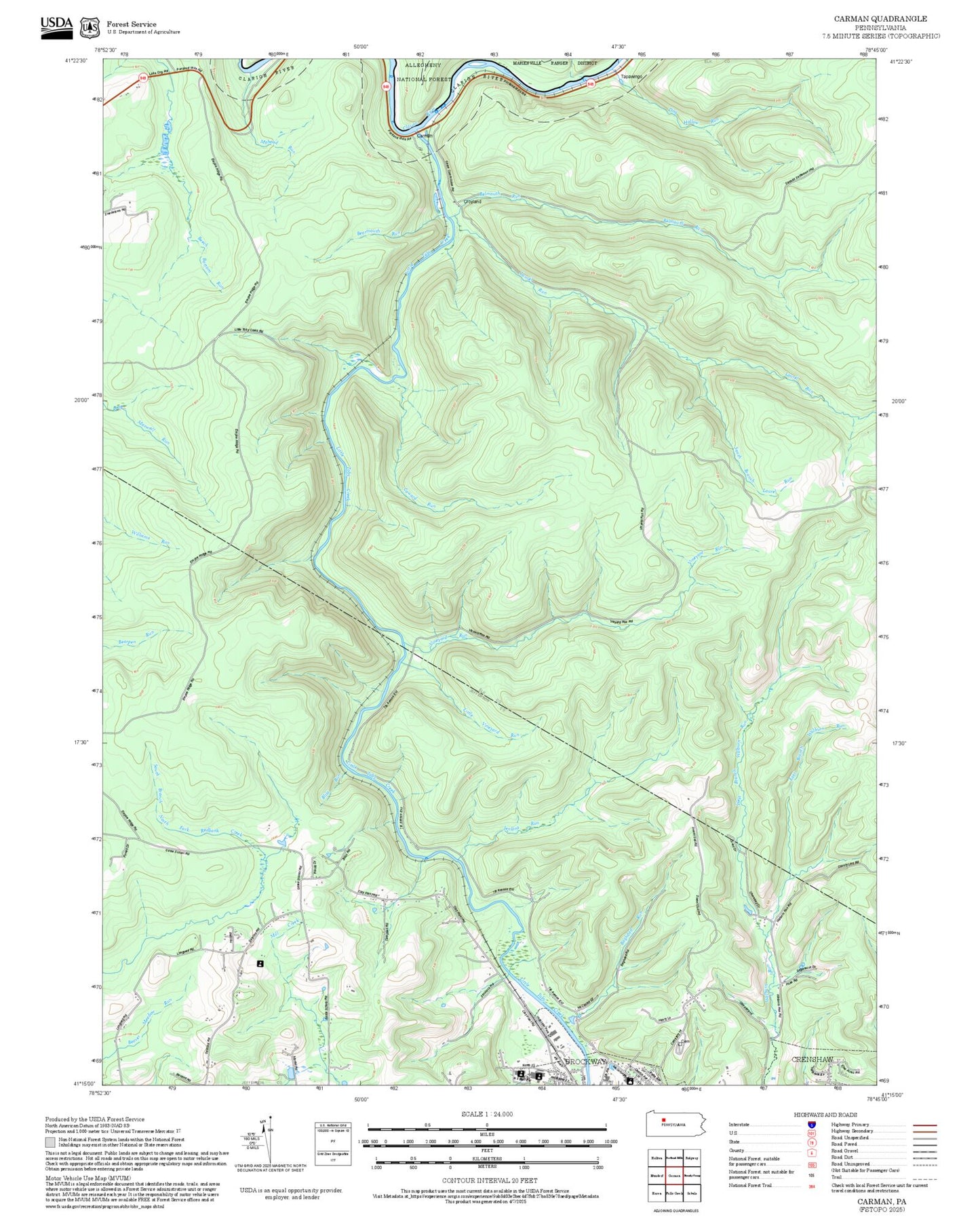 2025 Forest Service Topo Map of Carman Pennsylvania