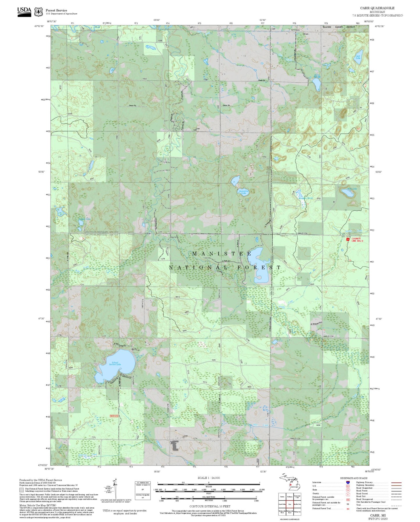 2025 Forest Service Topo Map of Carr Michigan