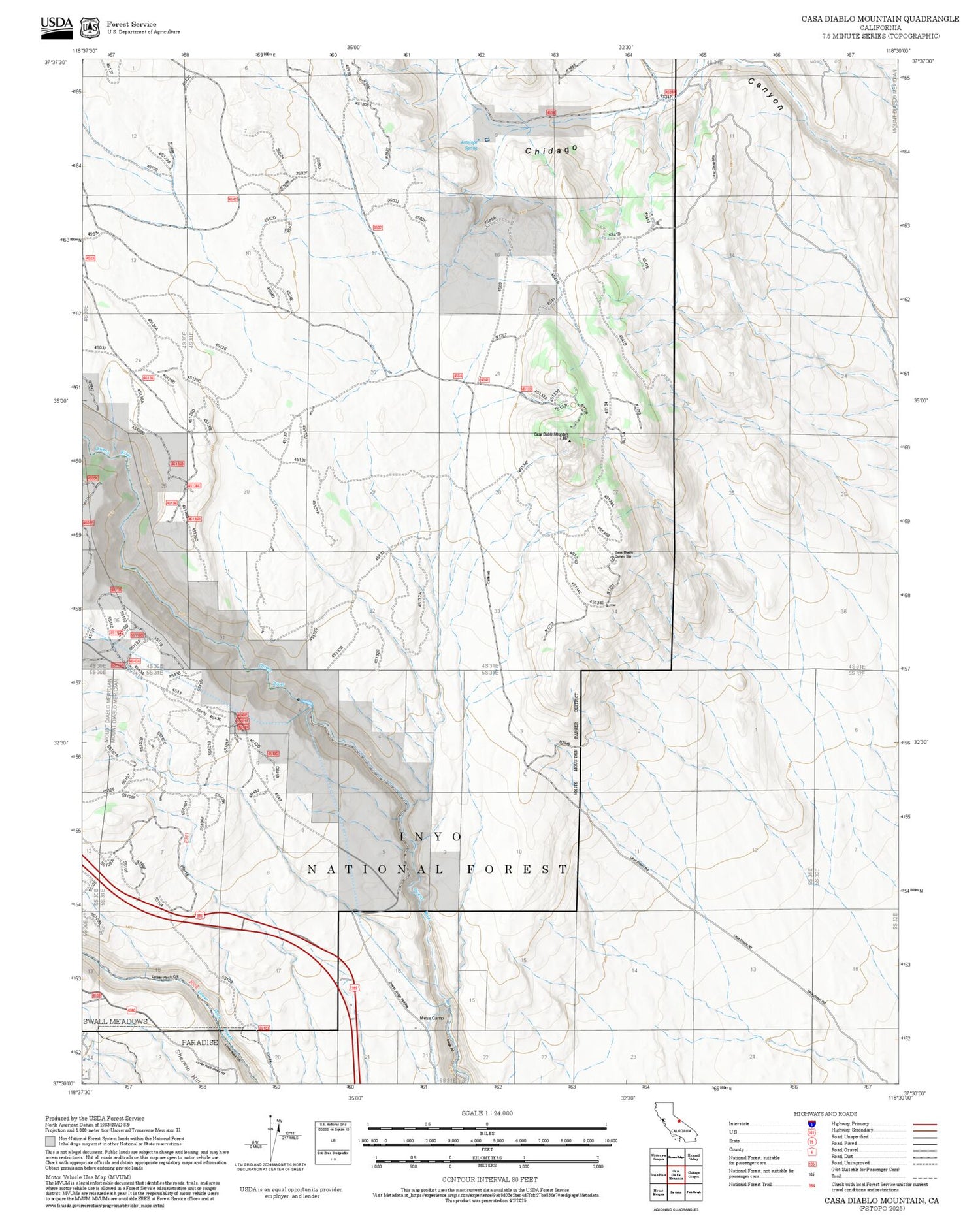 2025 Forest Service Topo Map of Casa Diablo Mountain California
