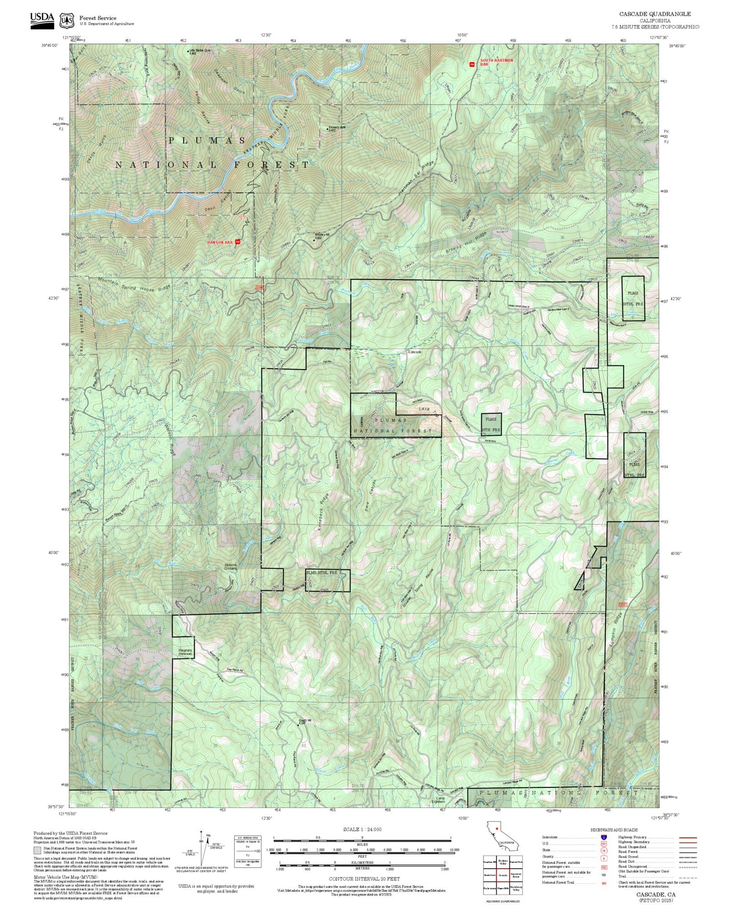 2025 Forest Service Topo Map of Cascade California