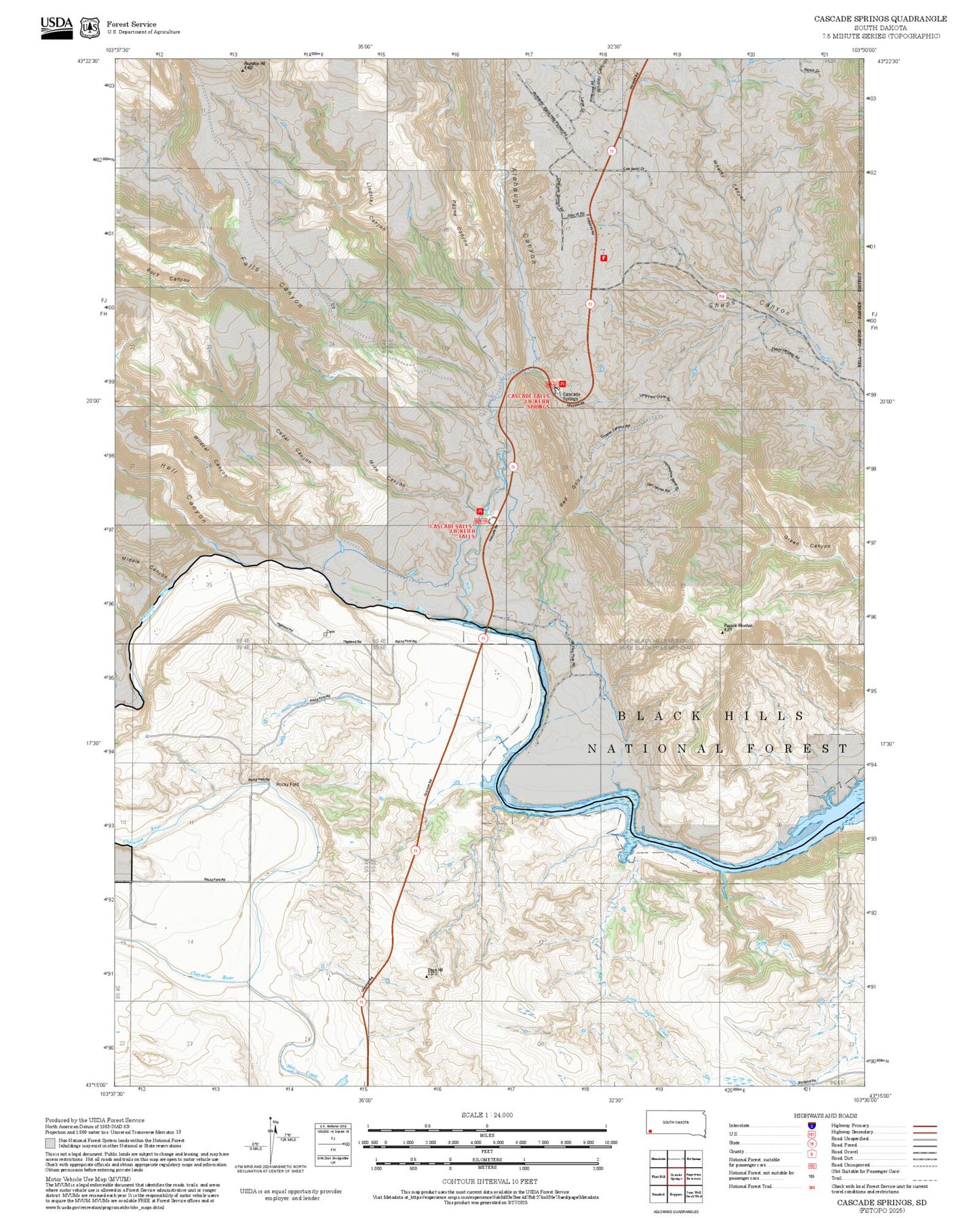 2025 Forest Service Topo Map of Cascade Springs South Dakota