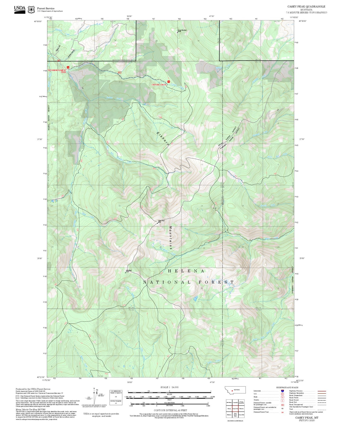 2025 Forest Service Topo Map of Casey Peak Montana