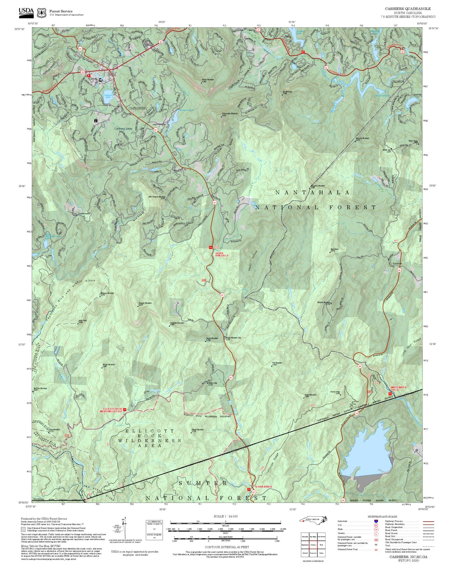 2025 Forest Service Topo Map of Cashiers North Carolina