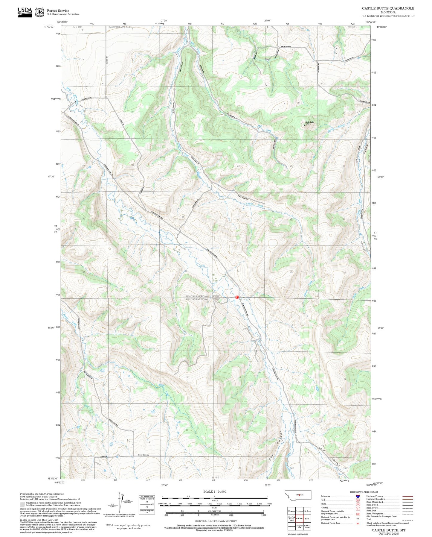 2025 Forest Service Topo Map of Castle Butte Montana