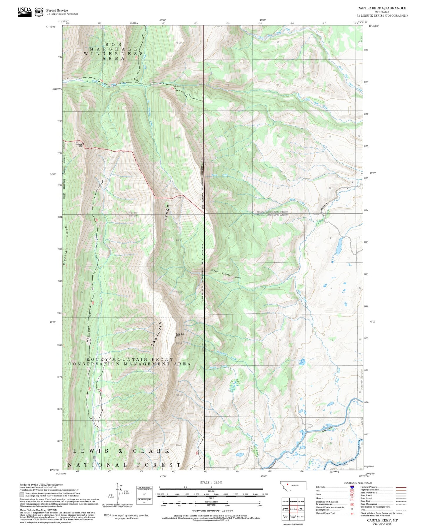 2025 Forest Service Topo Map of Castle Reef Montana
