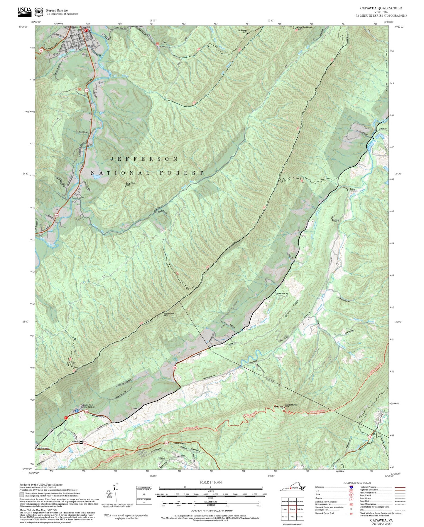 2025 Forest Service Topo Map of Catawba Virginia