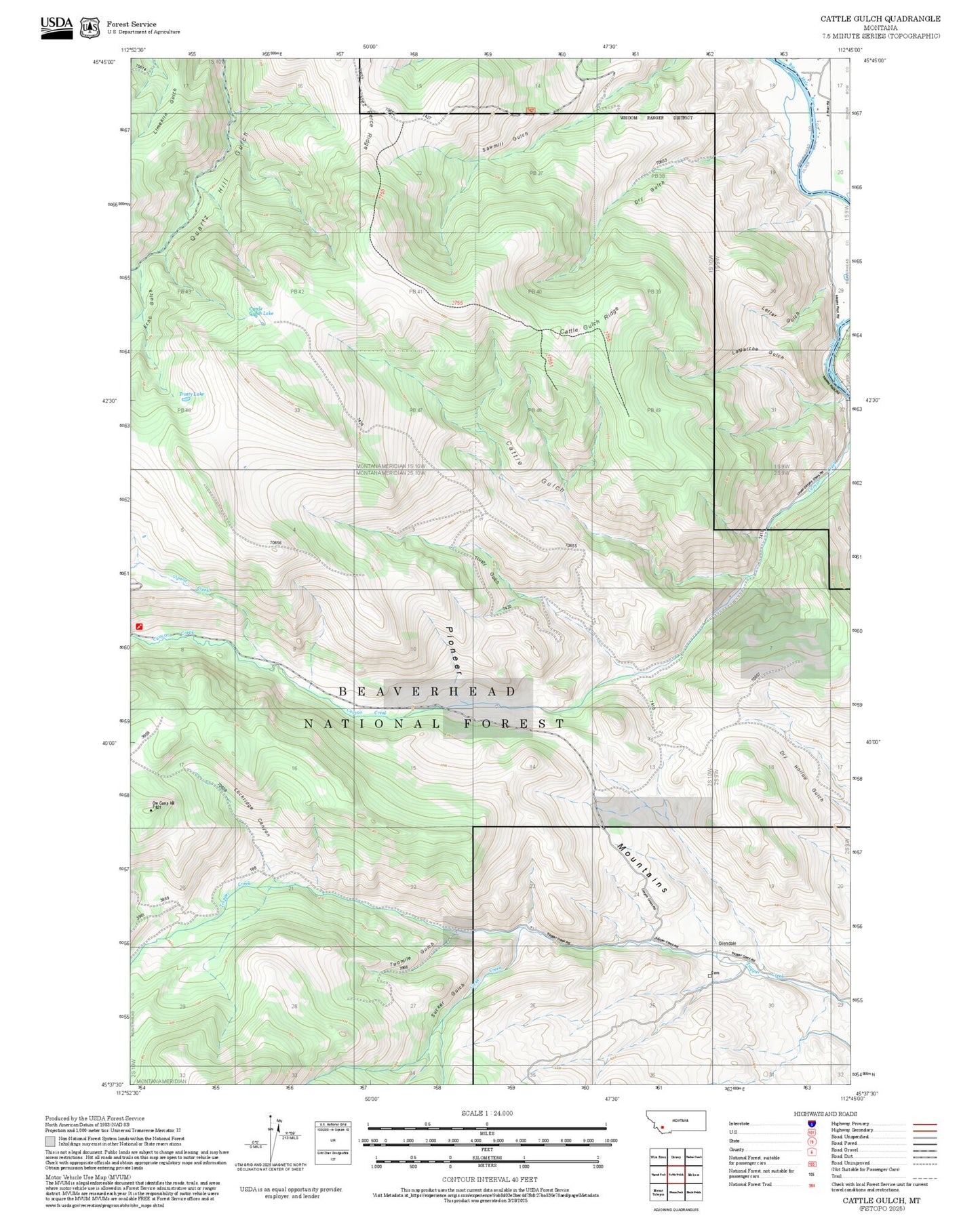 2025 Forest Service Topo Map of Cattle Gulch Montana