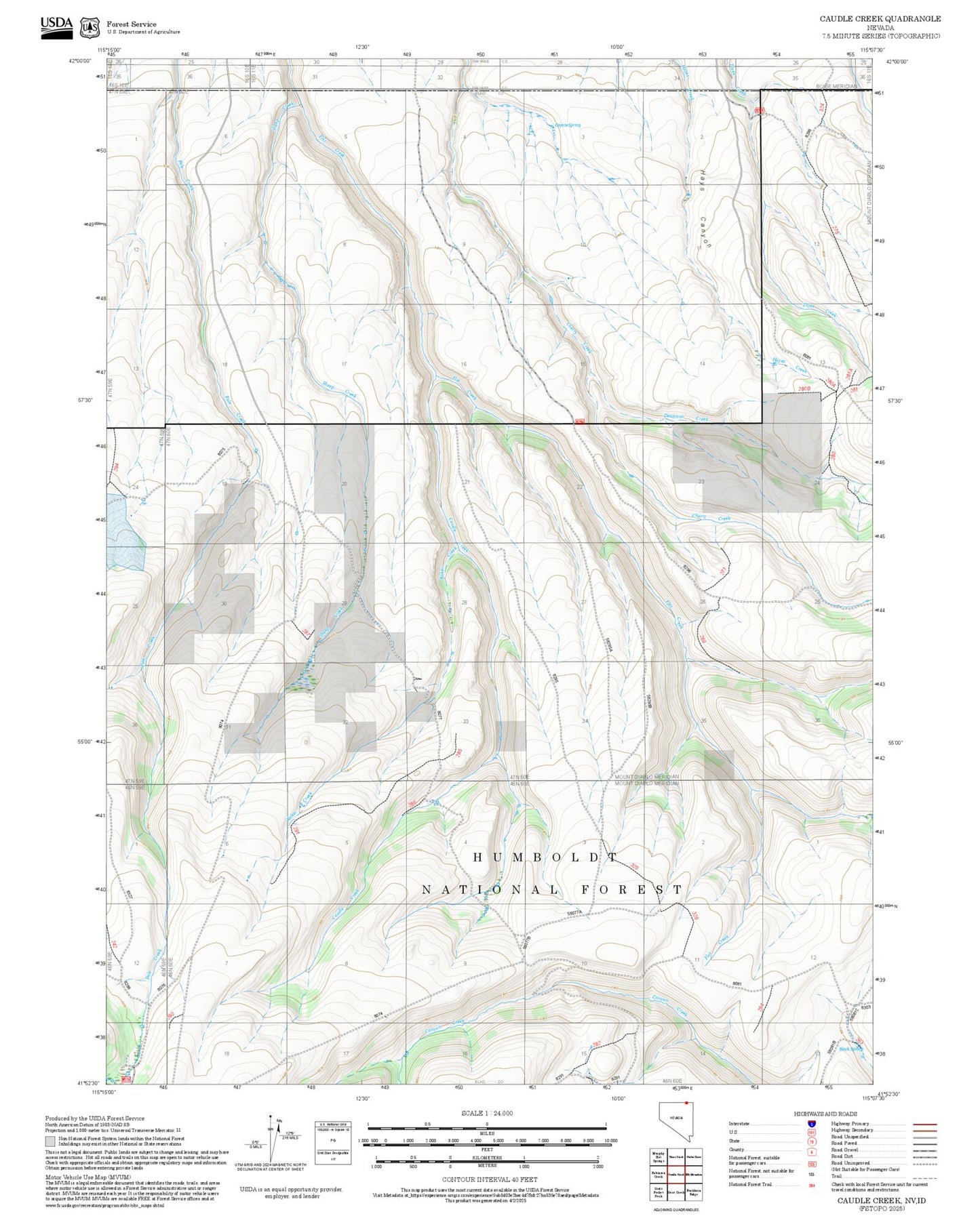 2025 Forest Service Topo Map of Caudle Creek Nevada
