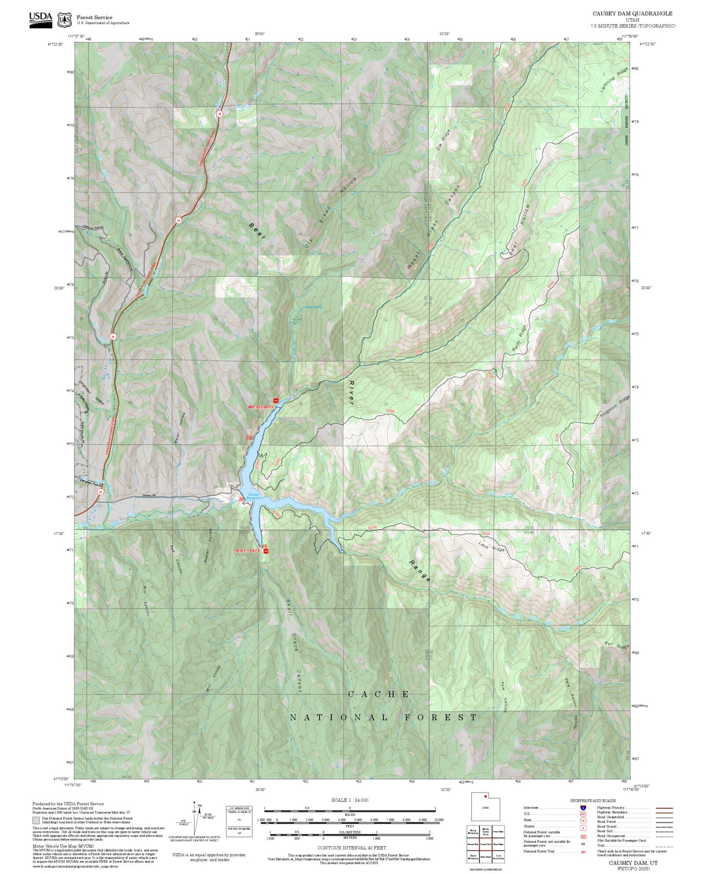 2025 Forest Service Topo Map of Causey Dam Utah