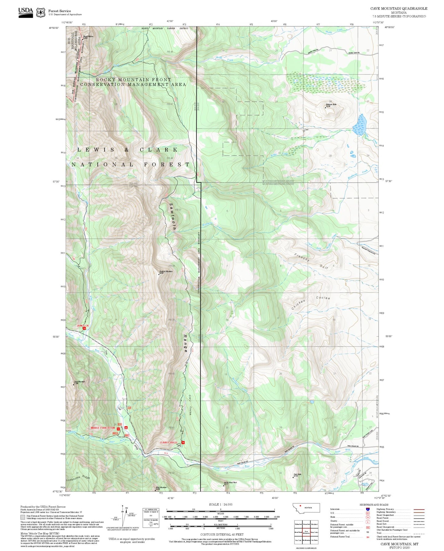 2025 Forest Service Topo Map of Cave Mountain Montana