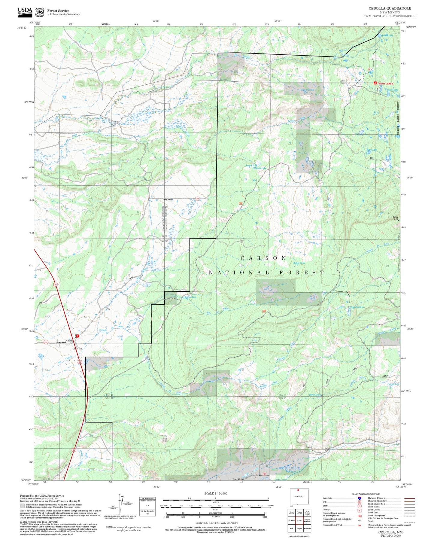2025 Forest Service Topo Map of Cebolla New Mexico