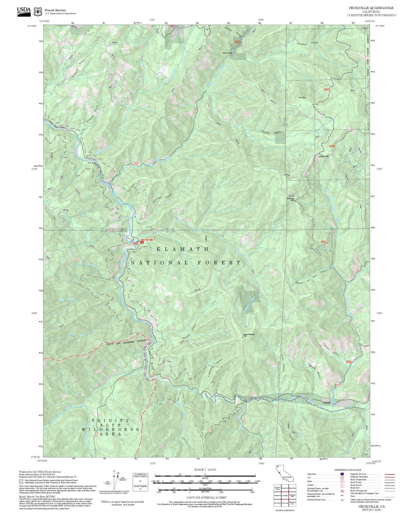 2025 Forest Service Topo Map of Cecilville California