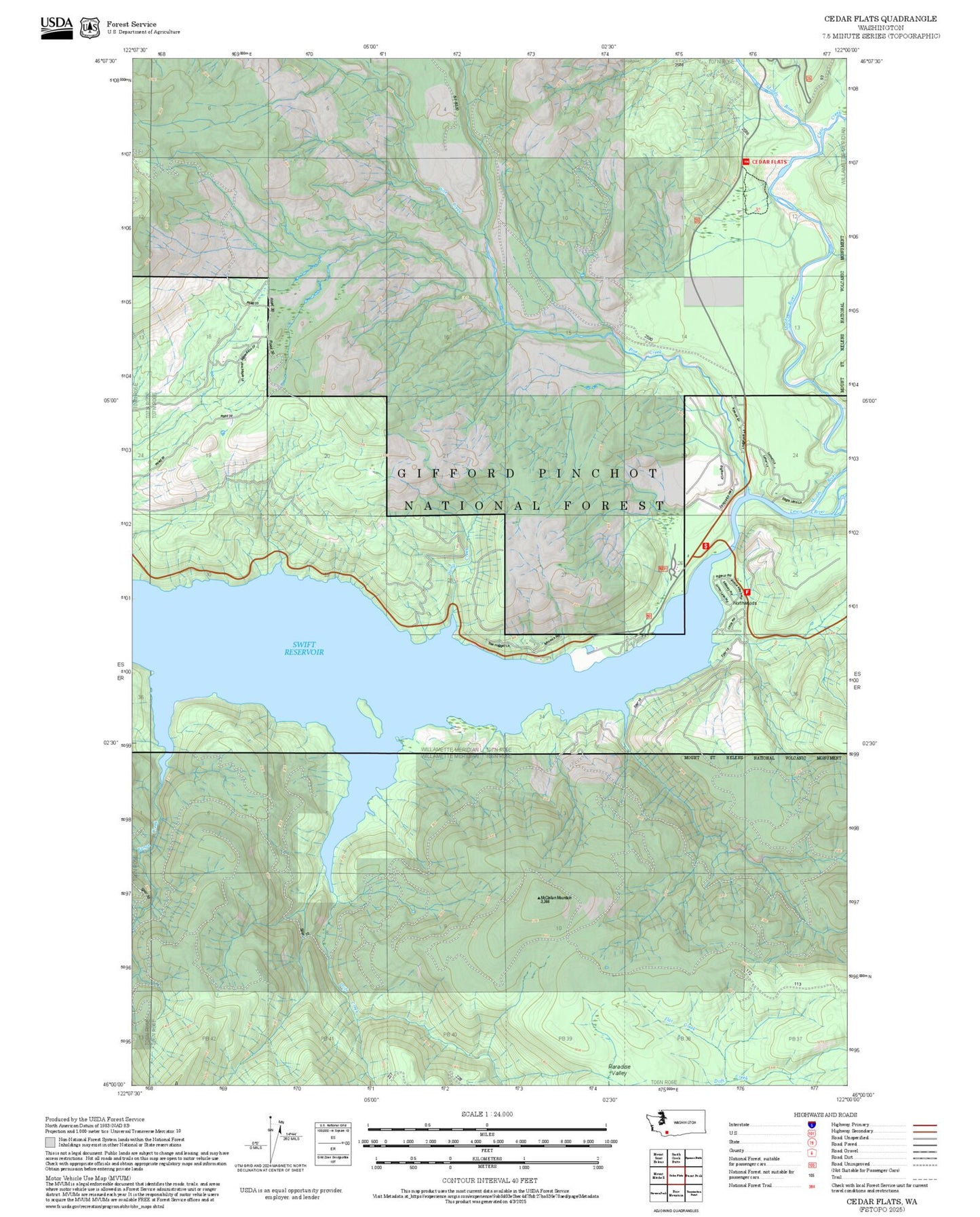 2025 Forest Service Topo Map of Cedar Flats Washington