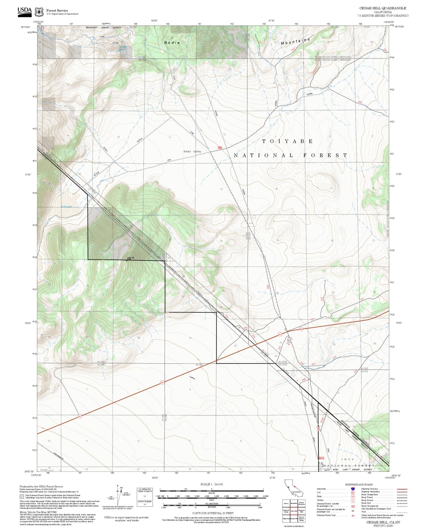 2025 Forest Service Topo Map of Cedar Hill California
