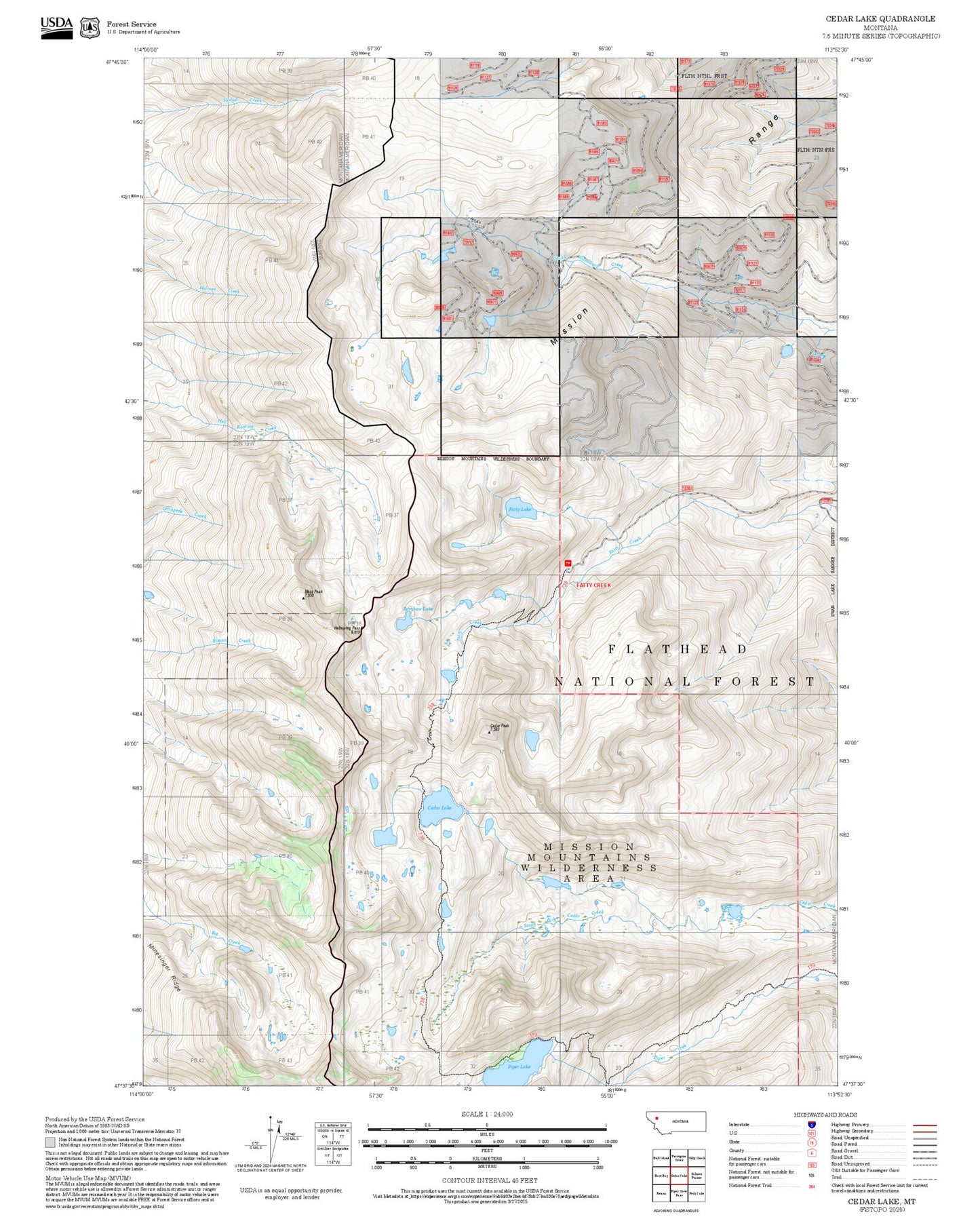 2025 Forest Service Topo Map of Cedar Lake Montana