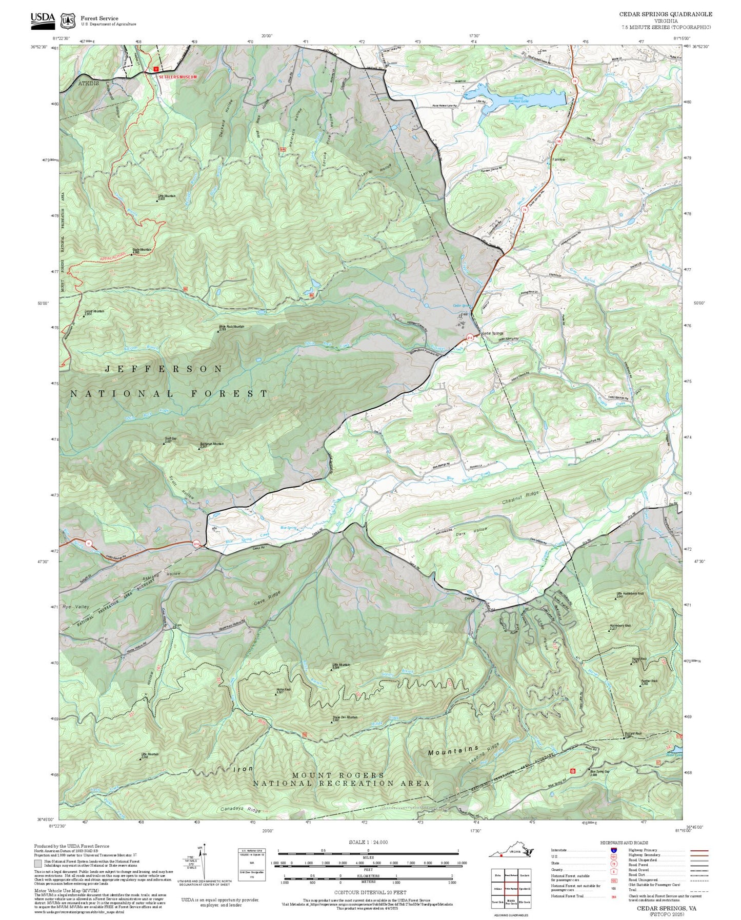 2025 Forest Service Topo Map of Cedar Springs Virginia