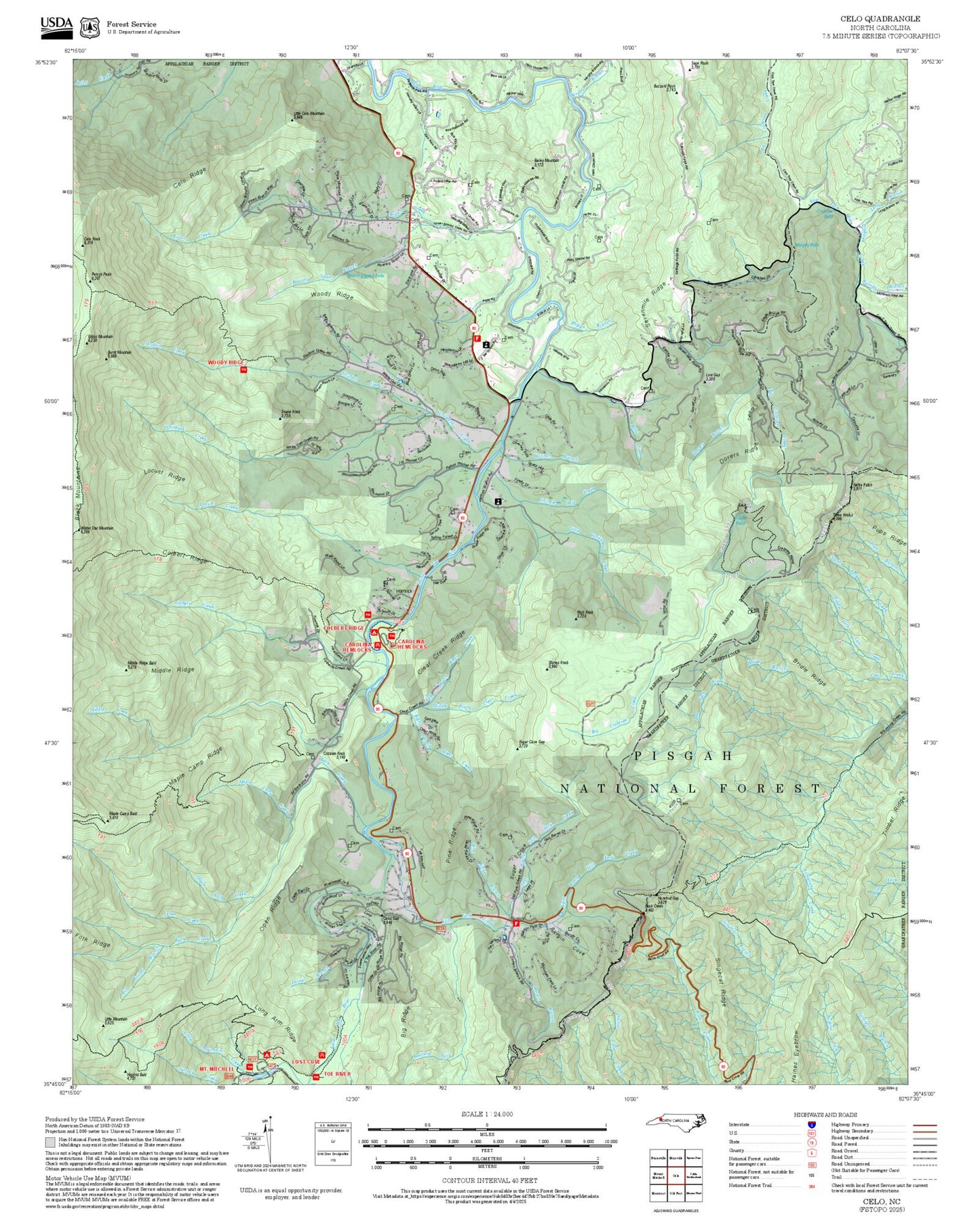 2025 Forest Service Topo Map of Celo North Carolina