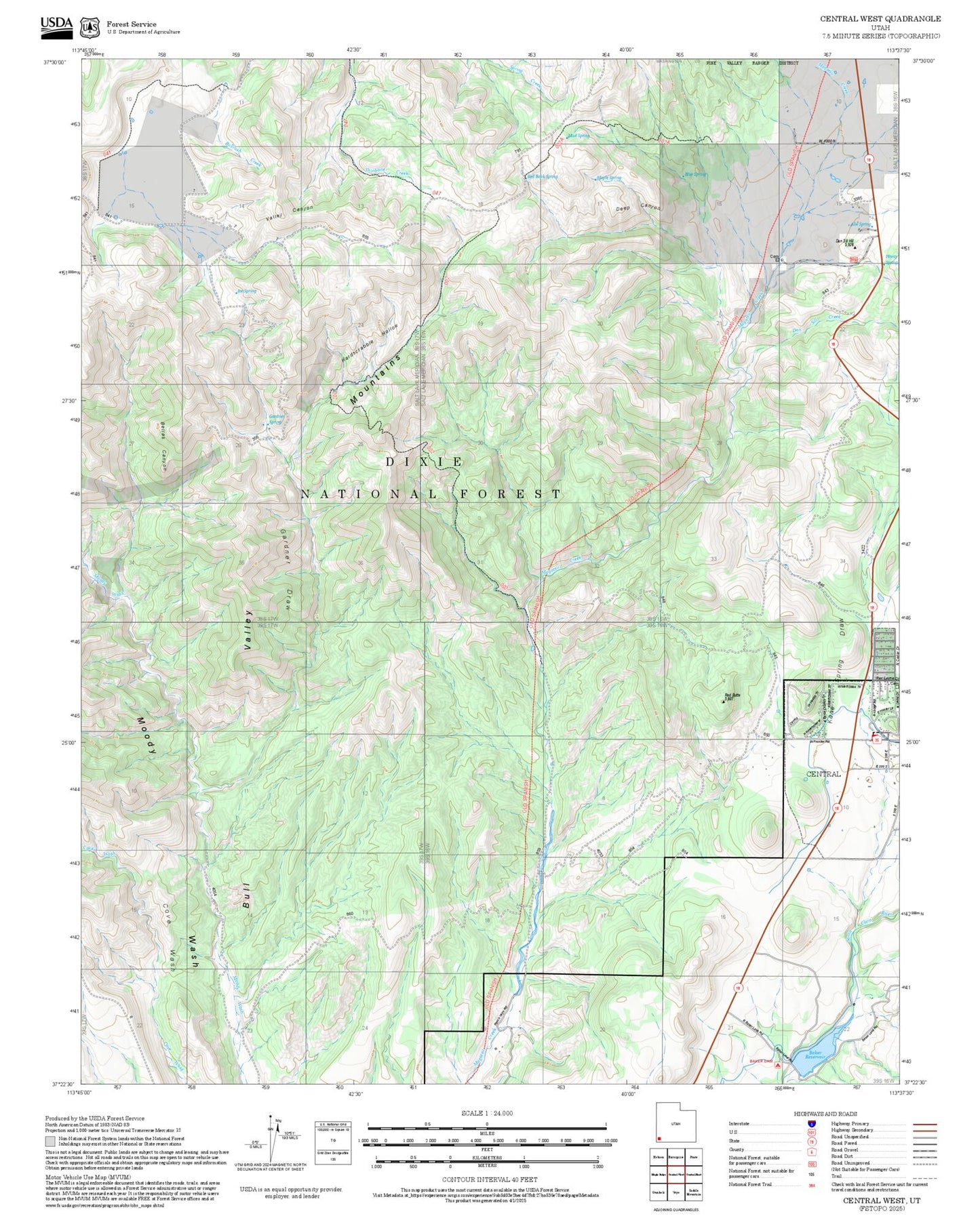2025 Forest Service Topo Map of Central West Utah