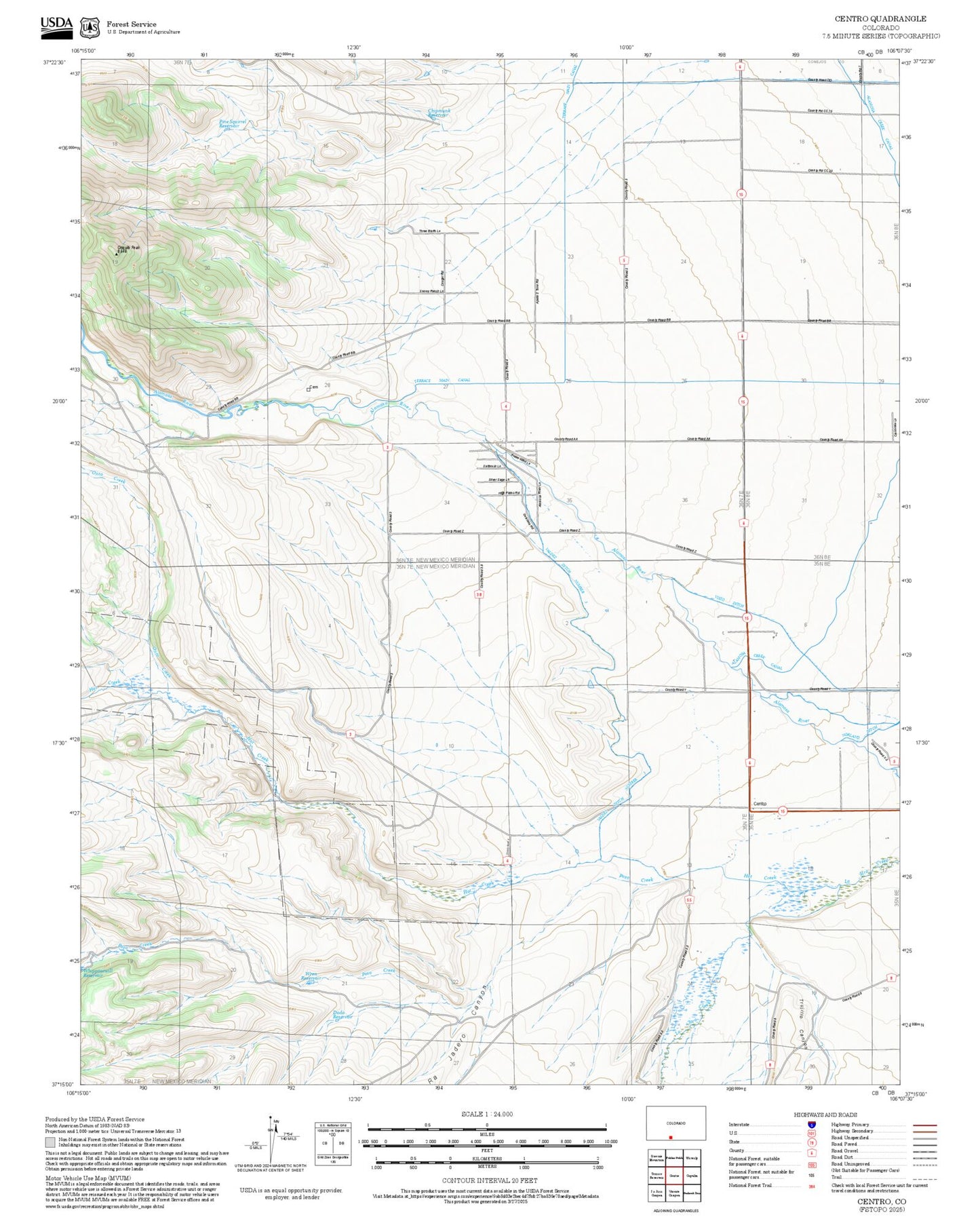 2025 Forest Service Topo Map of Centro Colorado