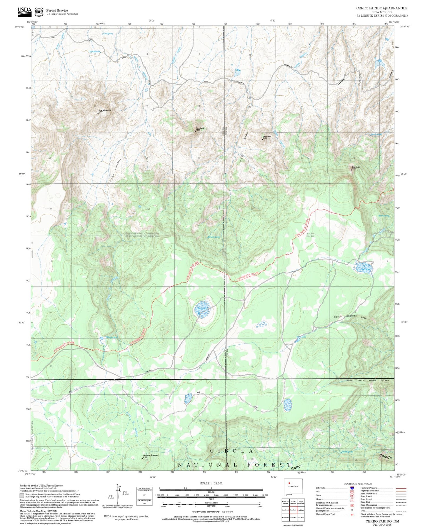 2025 Forest Service Topo Map of Cerro Parido New Mexico