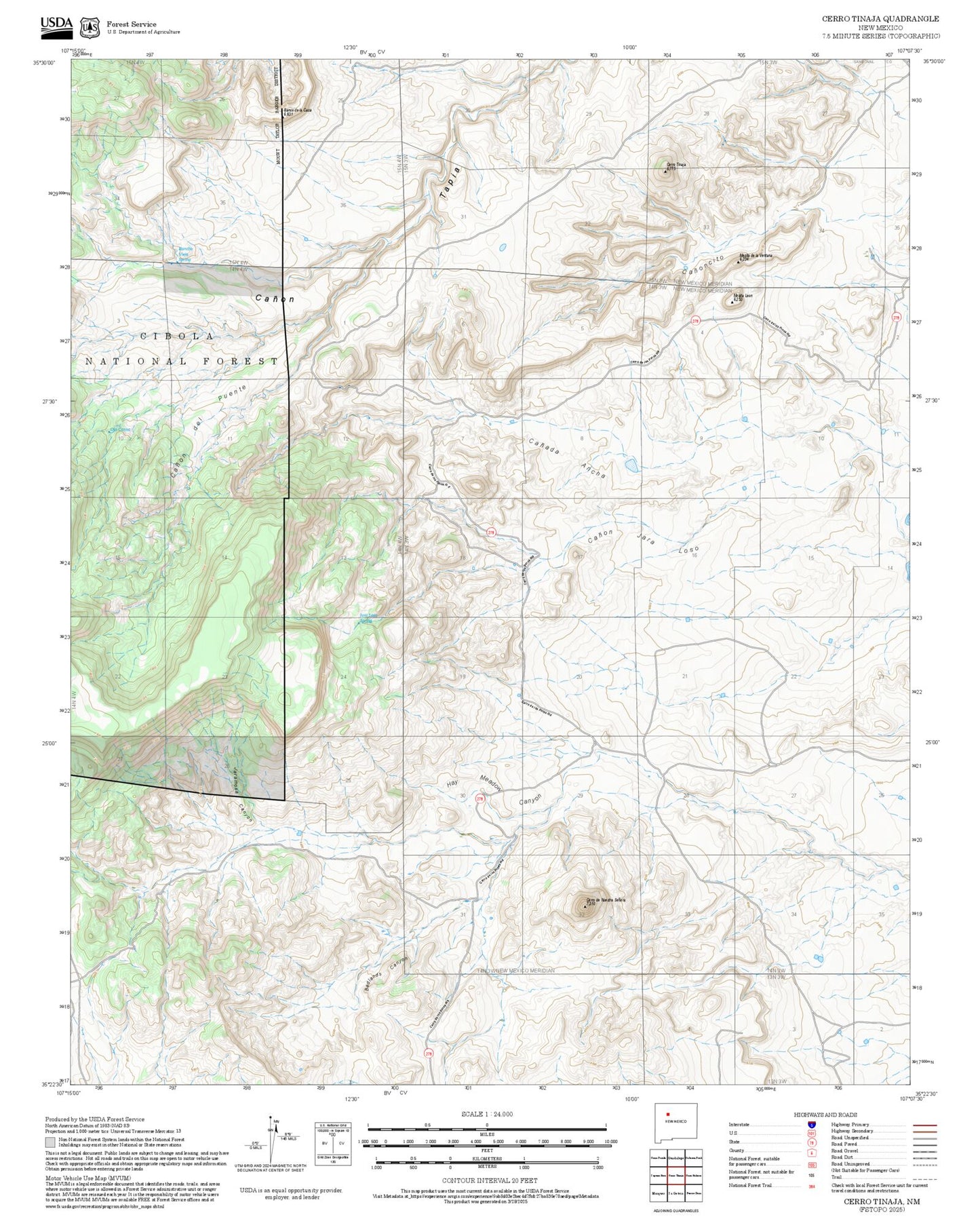 2025 Forest Service Topo Map of Cerro Tinaja New Mexico
