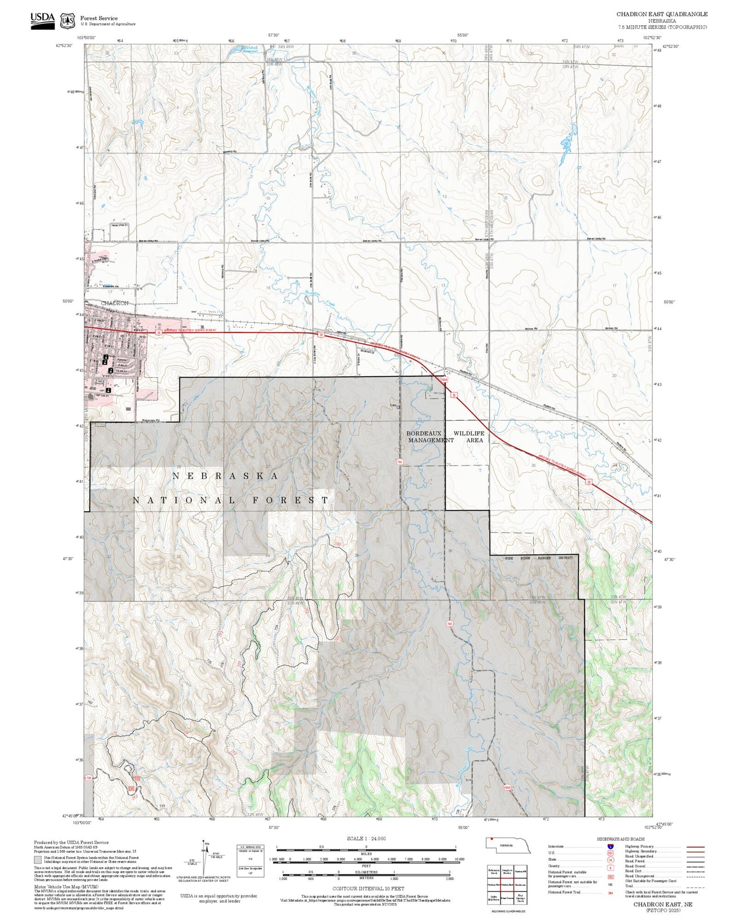 2025 Forest Service Topo Map of Chadron East Nebraska