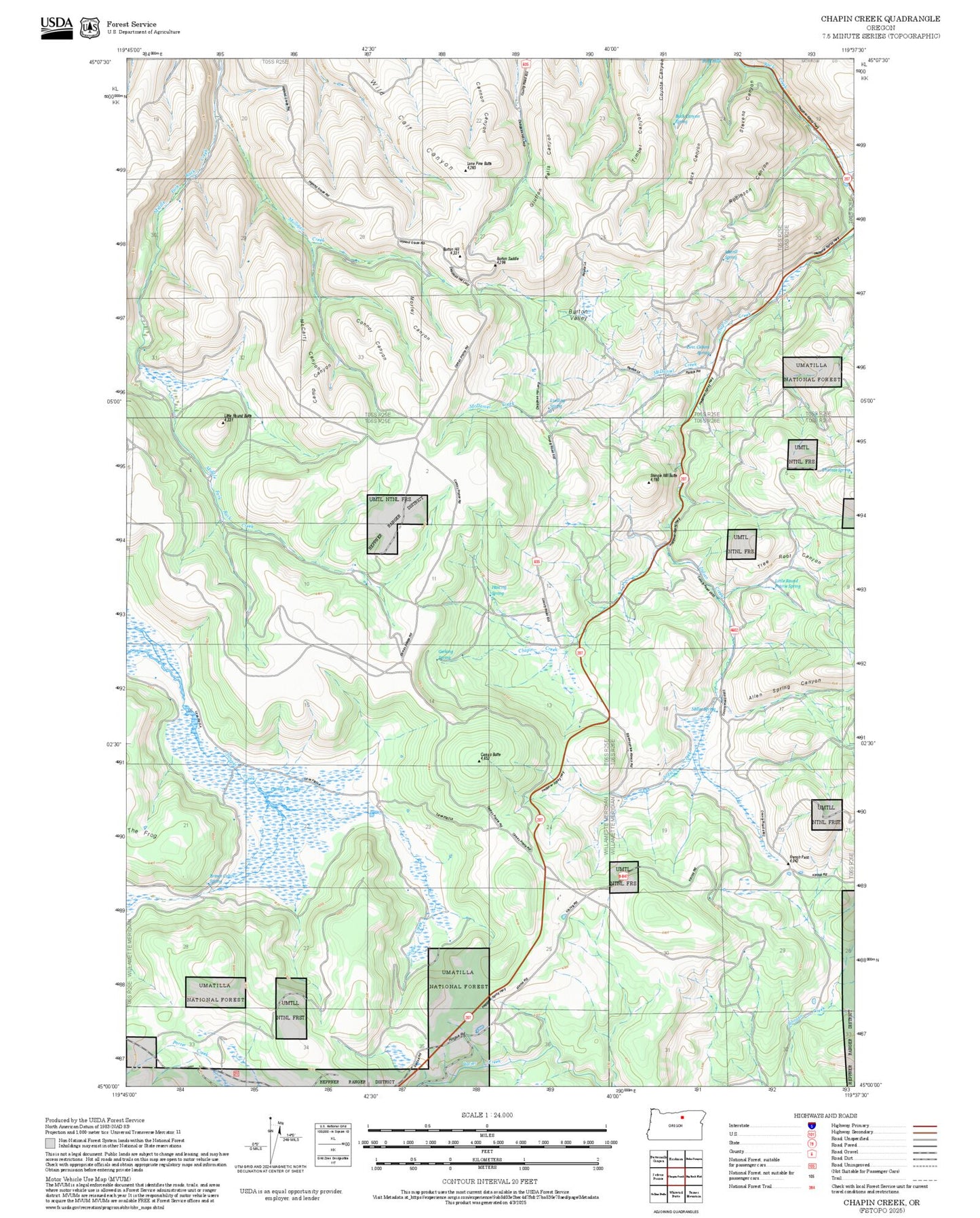 2025 Forest Service Topo Map of Chapin Creek Oregon