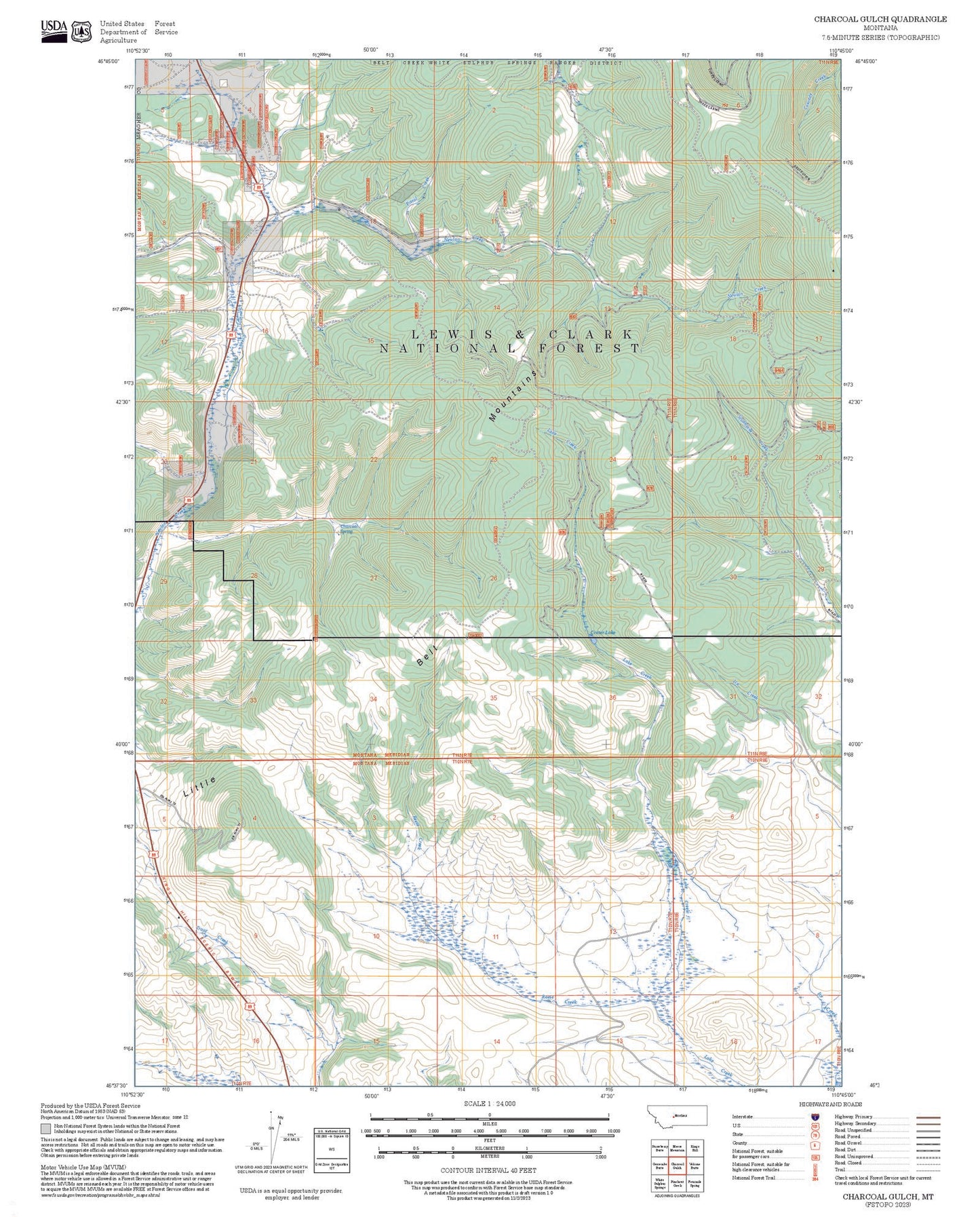 2025 Forest Service Topo Map of Charcoal Gulch Montana