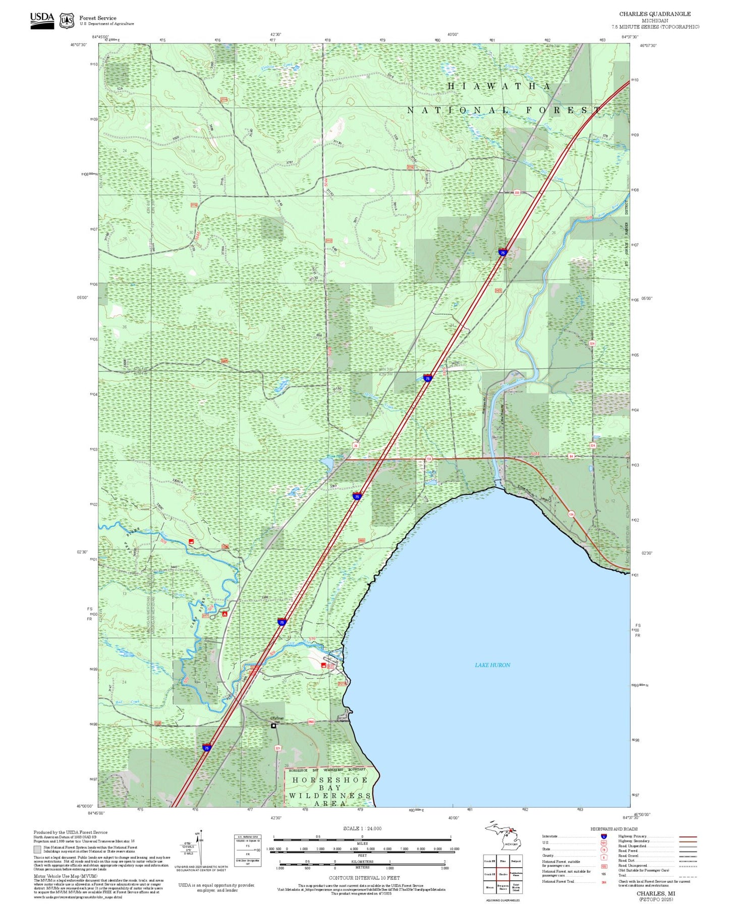 2025 Forest Service Topo Map of Charles Michigan