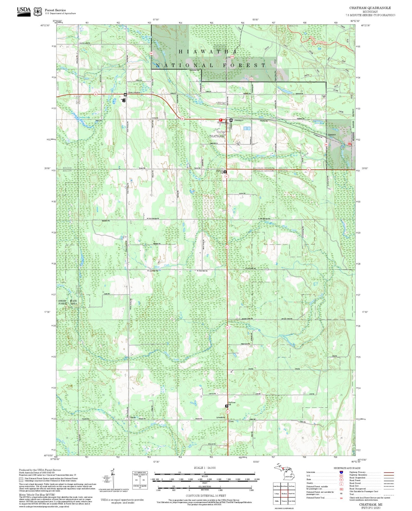 2025 Forest Service Topo Map of Chatham Michigan