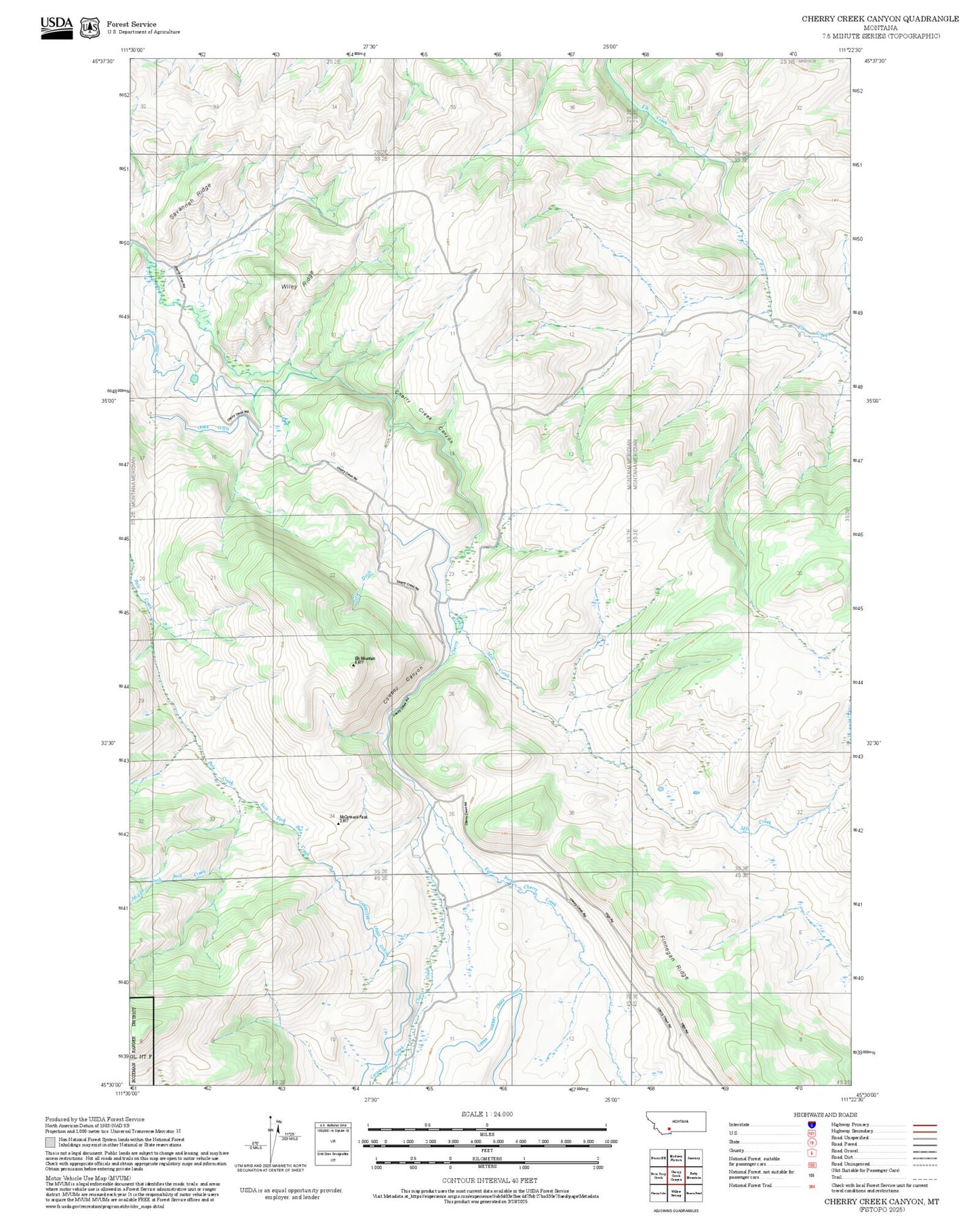 2025 Forest Service Topo Map of Cherry Creek Canyon Montana
