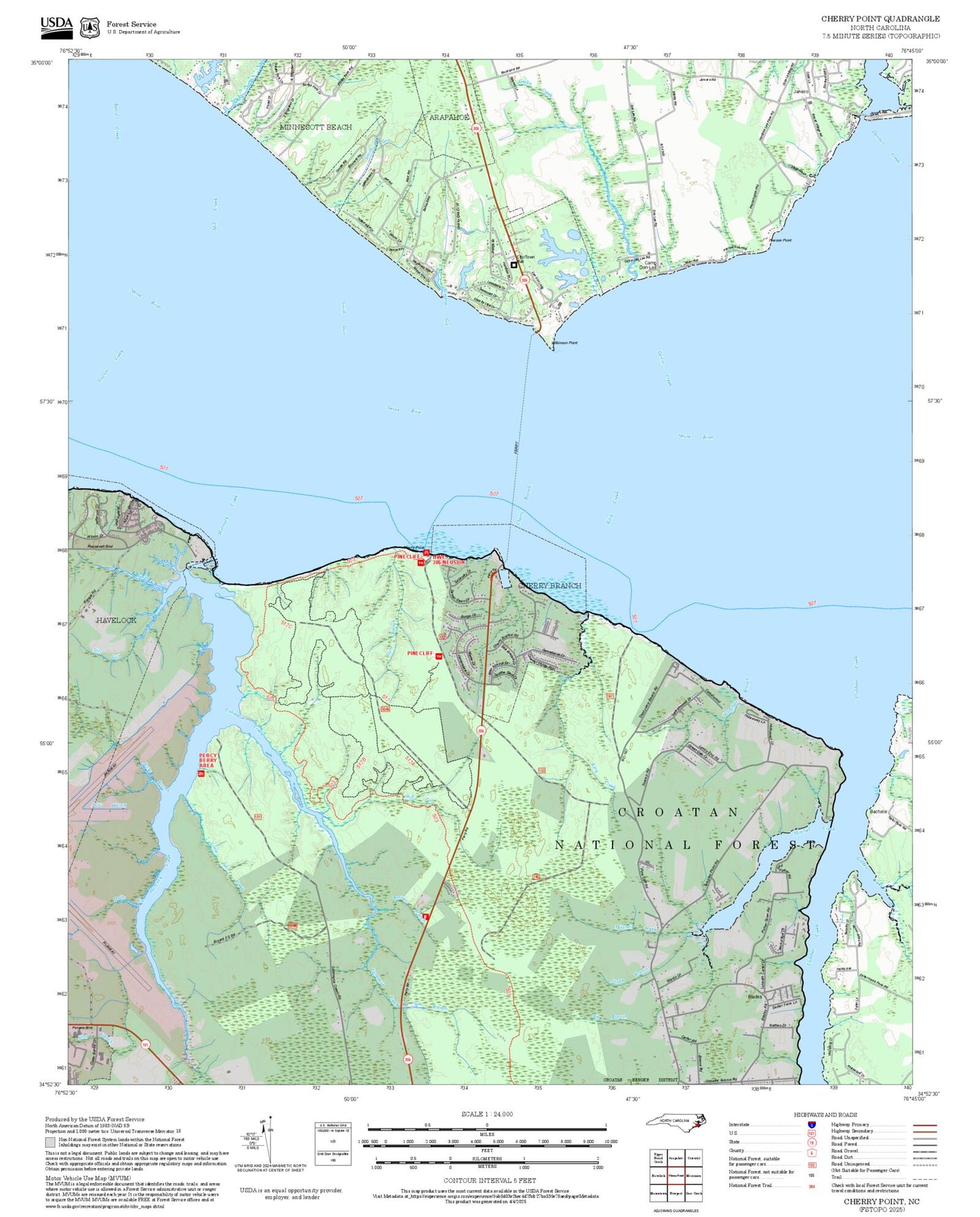 2025 Forest Service Topo Map of Cherry Point North Carolina