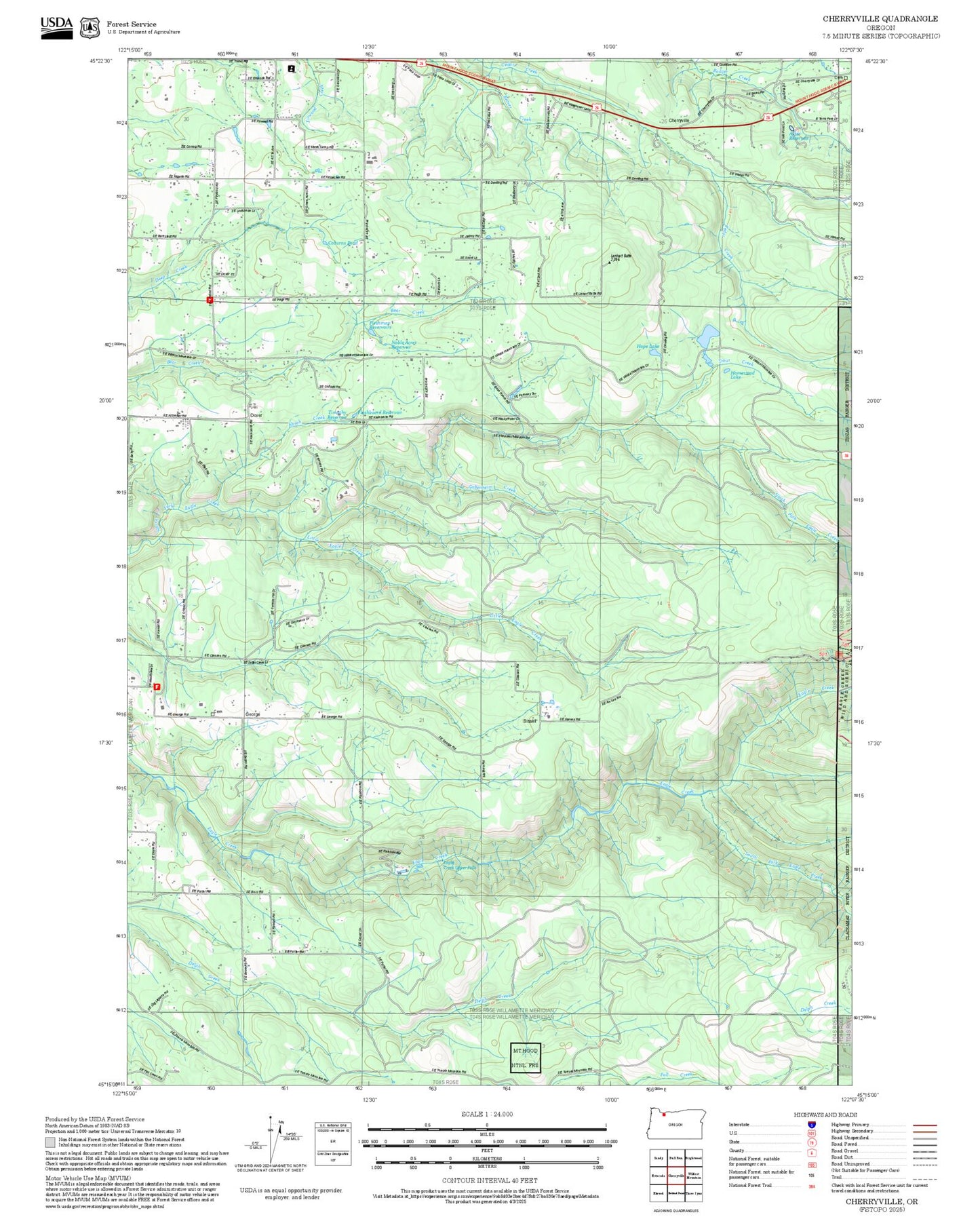2025 Forest Service Topo Map of Cherryville Oregon