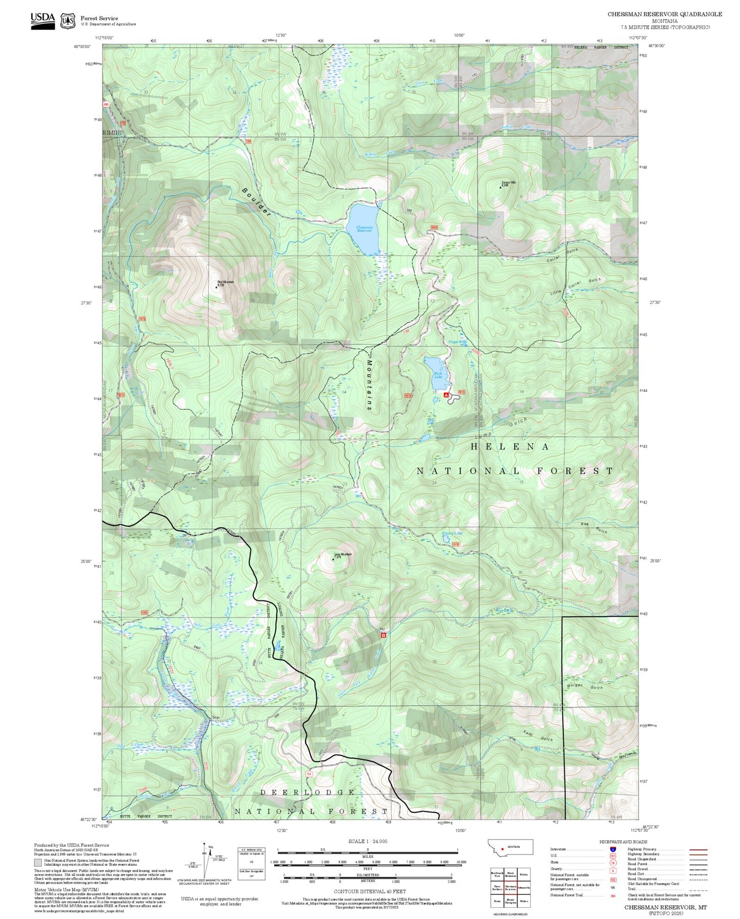 2025 Forest Service Topo Map of Chessman Reservoir Montana