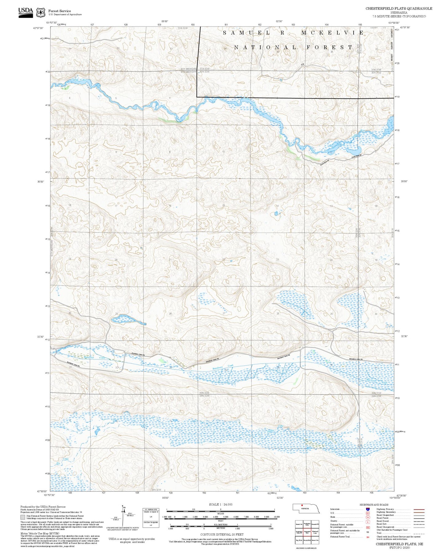 2025 Forest Service Topo Map of Chesterfield Flats Nebraska