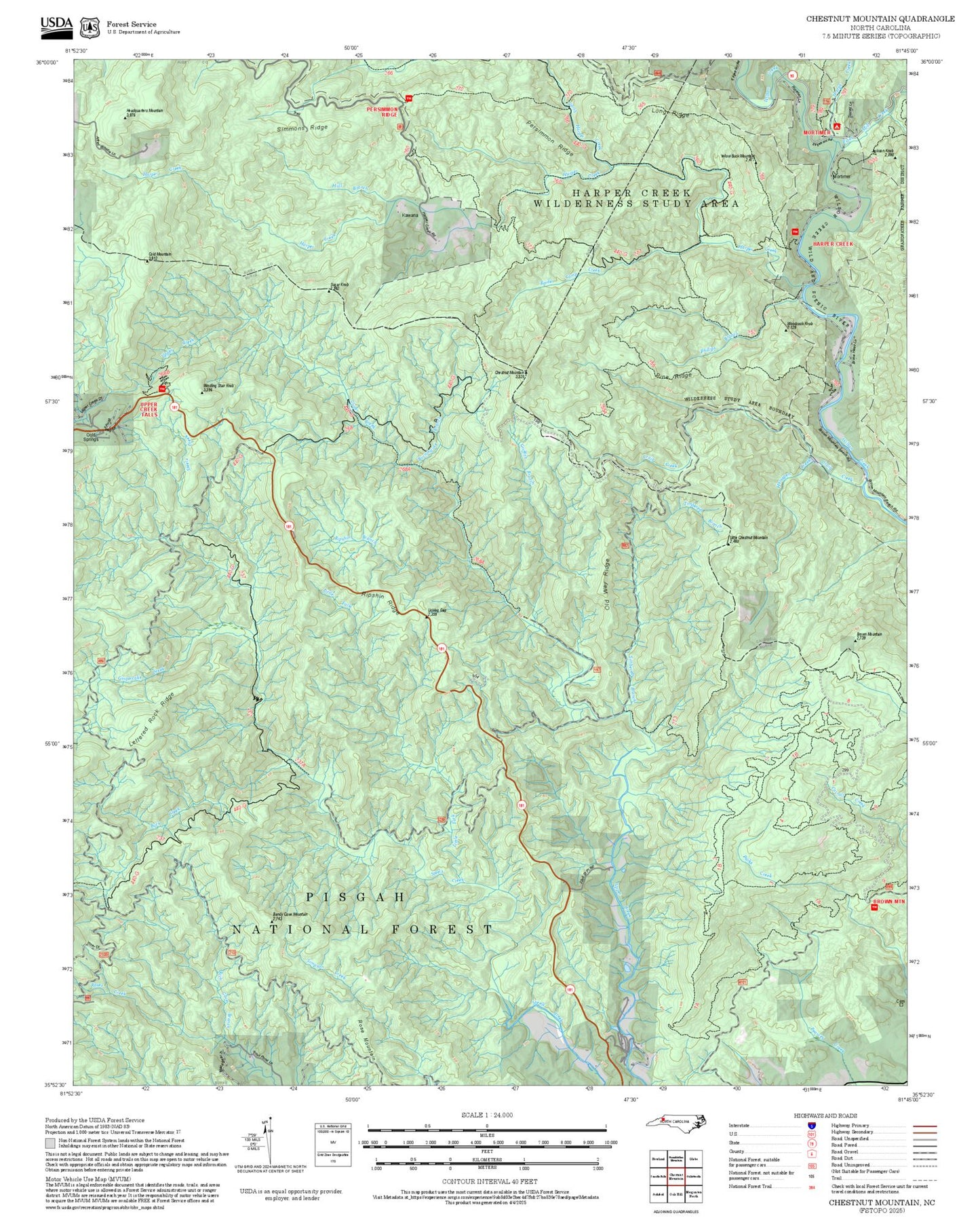 2025 Forest Service Topo Map of Chestnut Mountain North Carolina