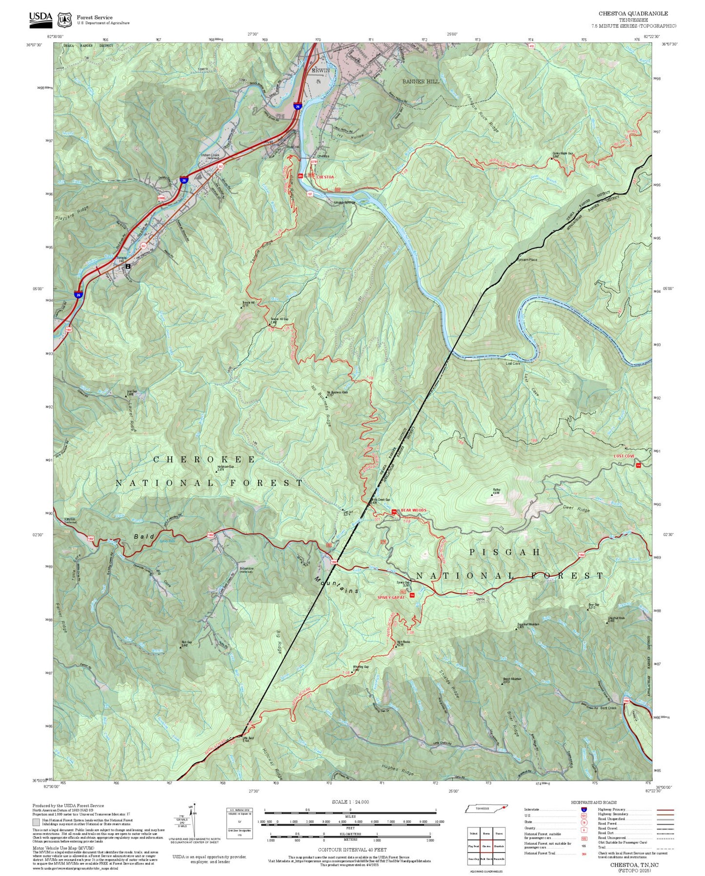 2025 Forest Service Topo Map of Chestoa Tennessee