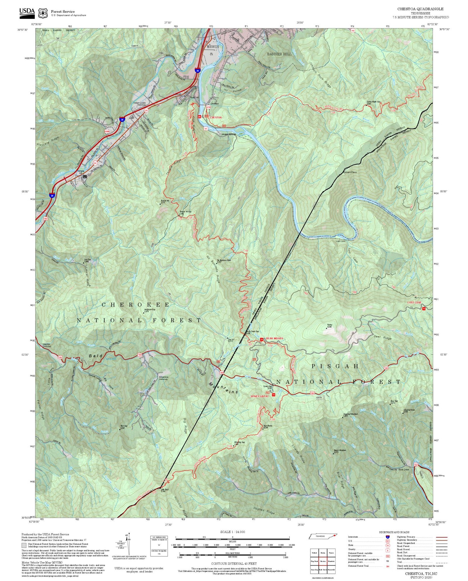 2025 Forest Service Topo Map of Chestoa Tennessee