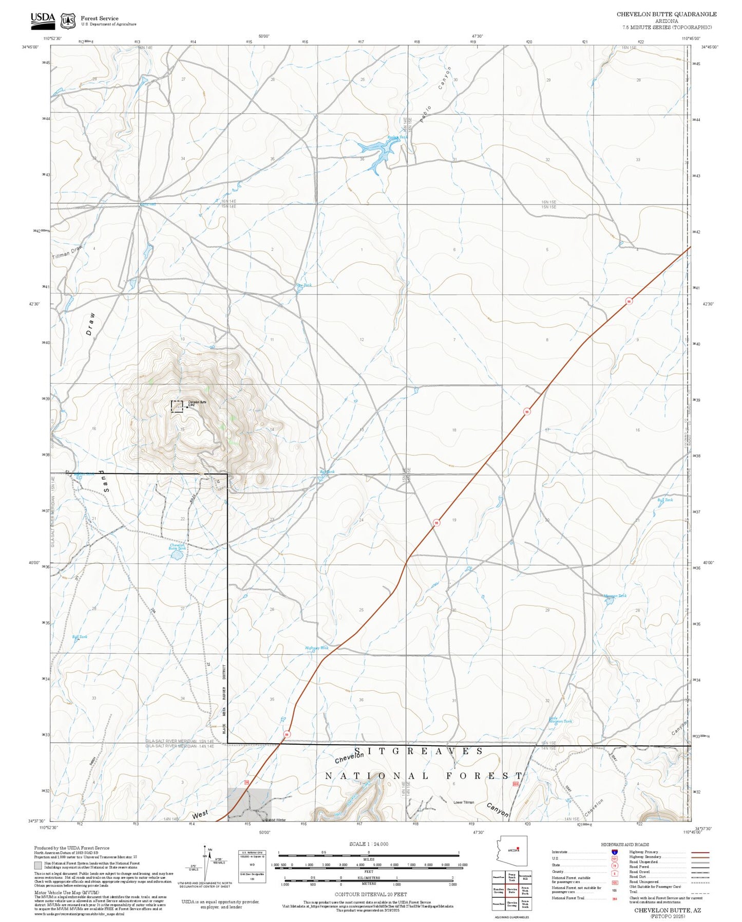 2025 Forest Service Topo Map of Chevelon Butte Arizona